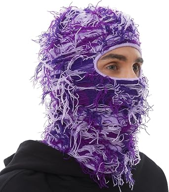 ROXUN Distressed Ski Mask Balaclava, Yeat Shiesty Fluffy Knitted Full Face | Highly stretchy construction