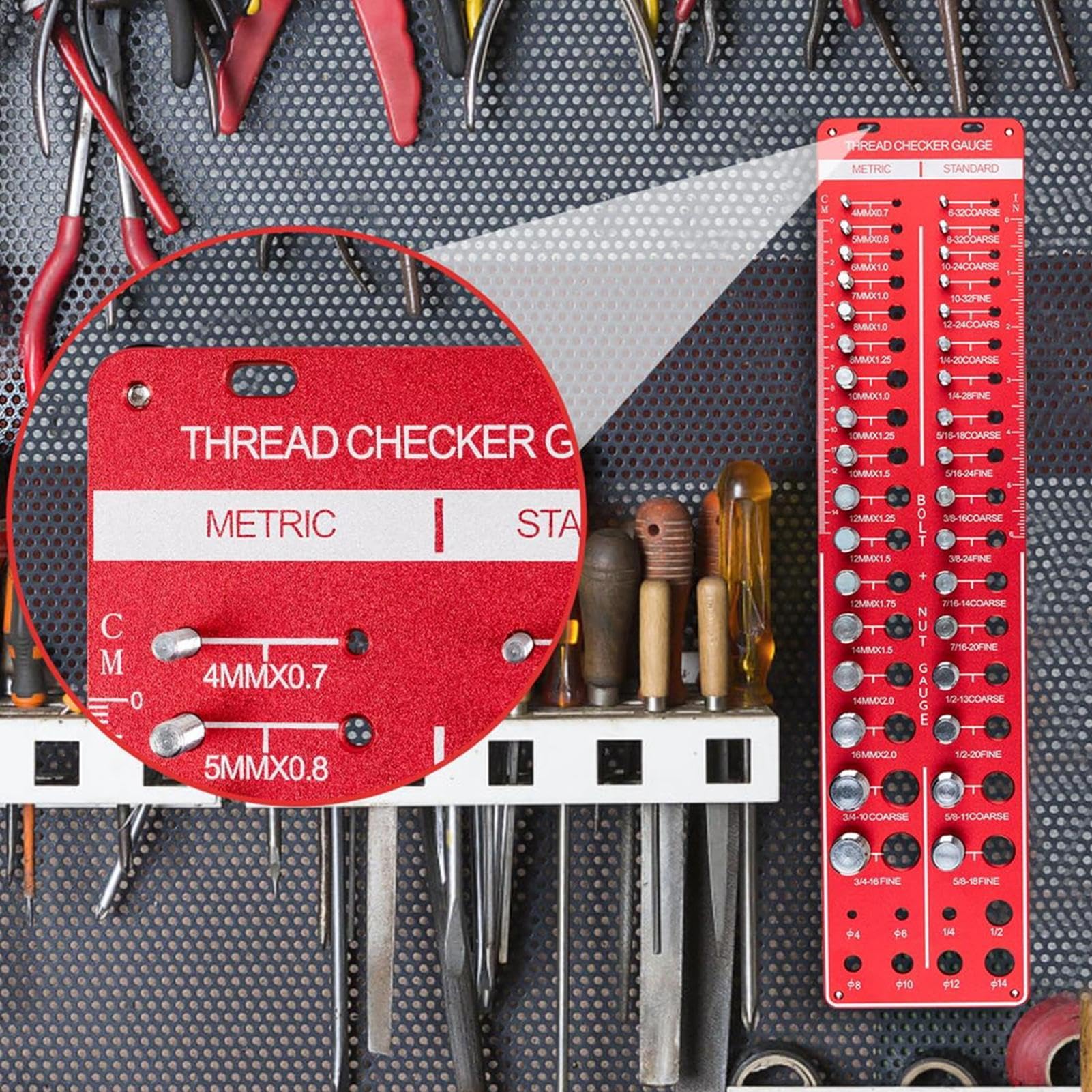 Narzędzie pomiarowe Bolt, 34 otwory Metal Thread Checker, 16,93x3,94x0,39in Wear-Resistant Nut Identyfikacja, precyzyjna wyszukiwarka rozmiarów bolt dla mechaników, Diyers, konserwacji