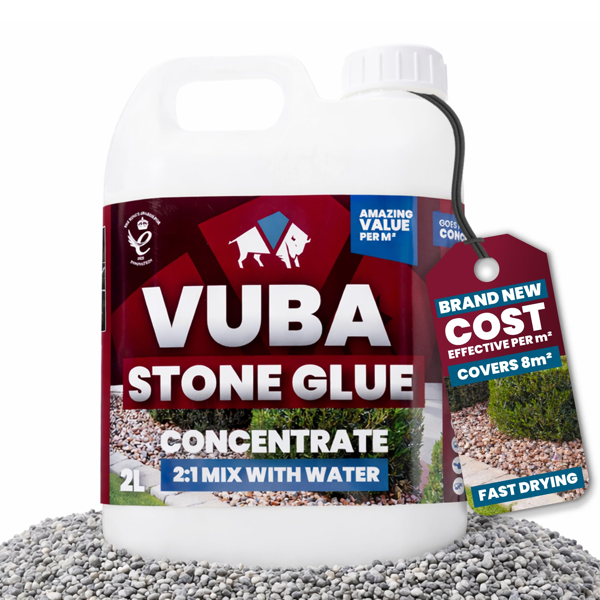 Vuba Easihold Colle concentrée pour roches 2 L – Colle pour pierre, technologie Dual Bond Mix 2:1 avec eau, stabilisateur de gravier pour aménagement paysager, allées, terrasses et bordures
