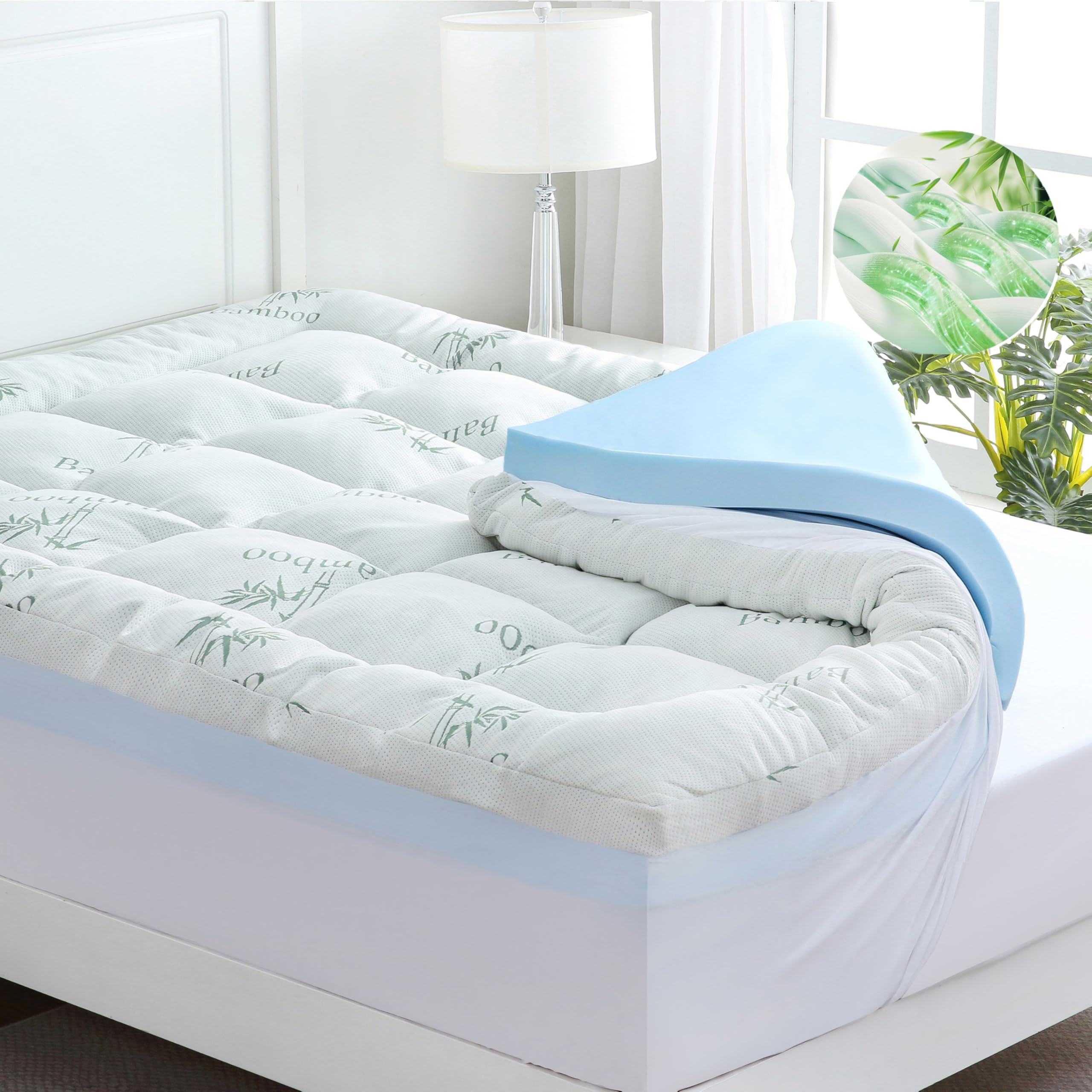 Photo 1 of ***DAMAGED -CUT -SELLING AS IS *** Dual Layer 4 Inch Memory Foam Mattress Topper King – 2 Inch Gel Memory Foam & 2 Inch Pillow Top Mattress Pad
