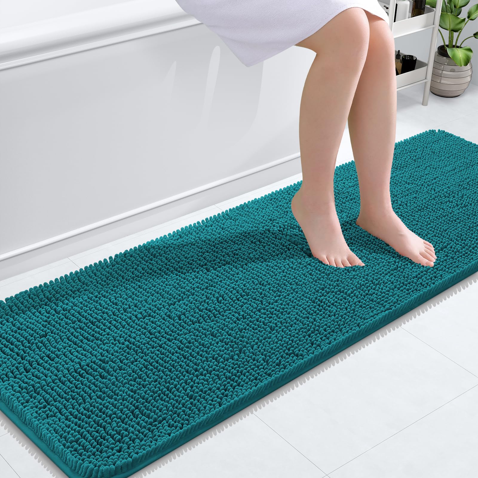 OLANLY Bathroom Runner Rugs 59x20, Extra Soft Absorbent Chenille Bath Rugs | Deep Lake, Quick-Drying Rubber Backing, Washable Long Bath Mat for Bathroom Floor, Tub and Shower, Home Decor Accessories