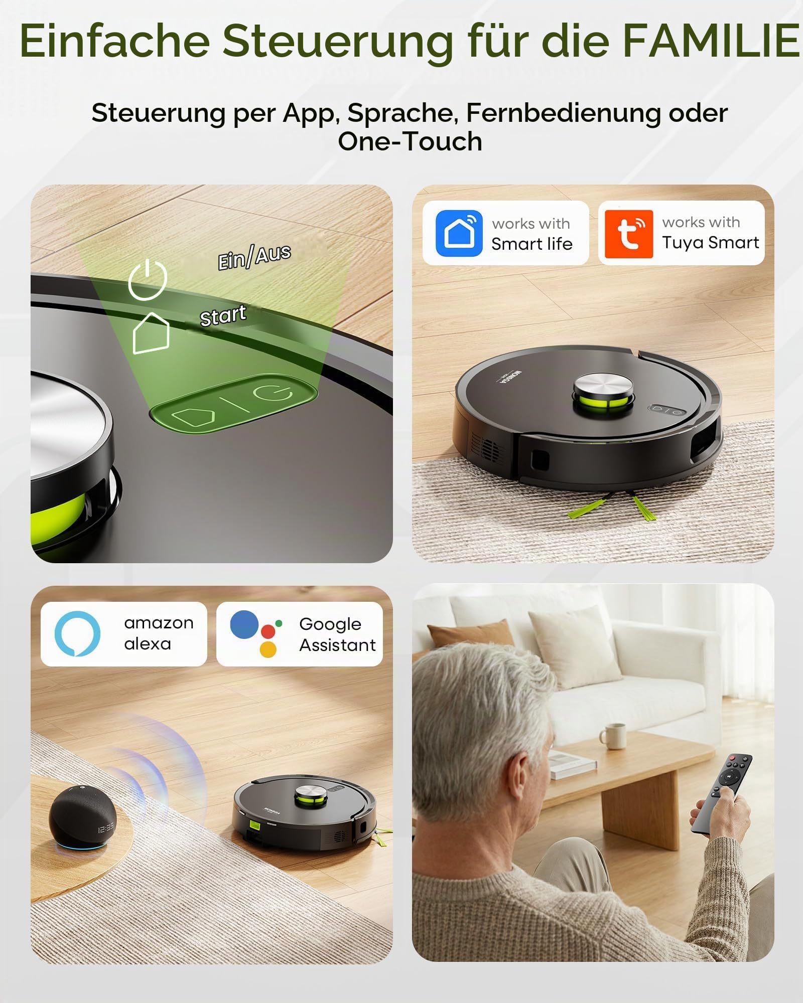 MONSGA Saugroboter mit Wischfunktion, 10000 Pa Saugkraft, LiDAR-Navigation (Jet Black) – Ansicht 10