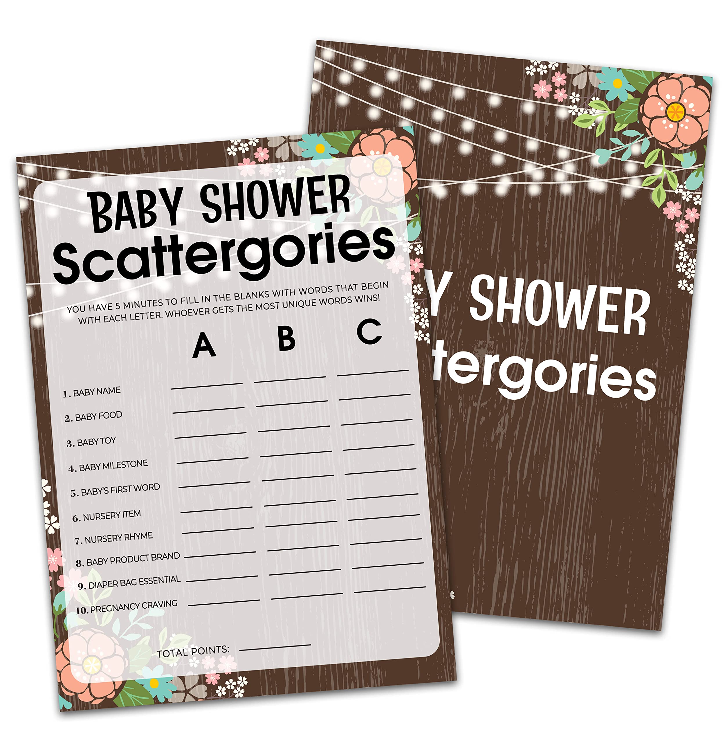 Buy Baby Shower Game Cards, Baby Shower Scattergories Game,Rustic Wood Floral Party Cards For