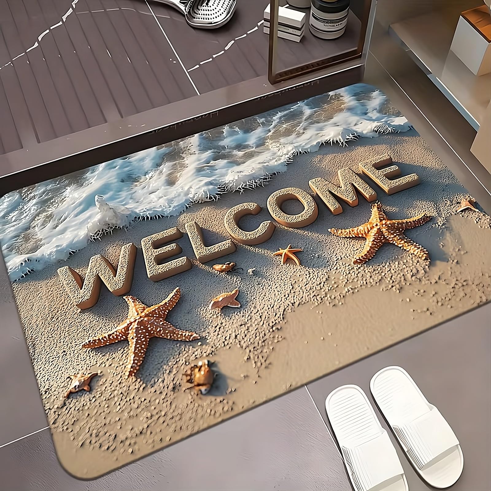Non Slip 3D Welcome Door Mat and Bath Mat, Soft Water Absorbent Quick Dry Floor Rug for Bathroom, Shower Area, Sink and Home Entrance, Easy Care Washable Mat-image-40