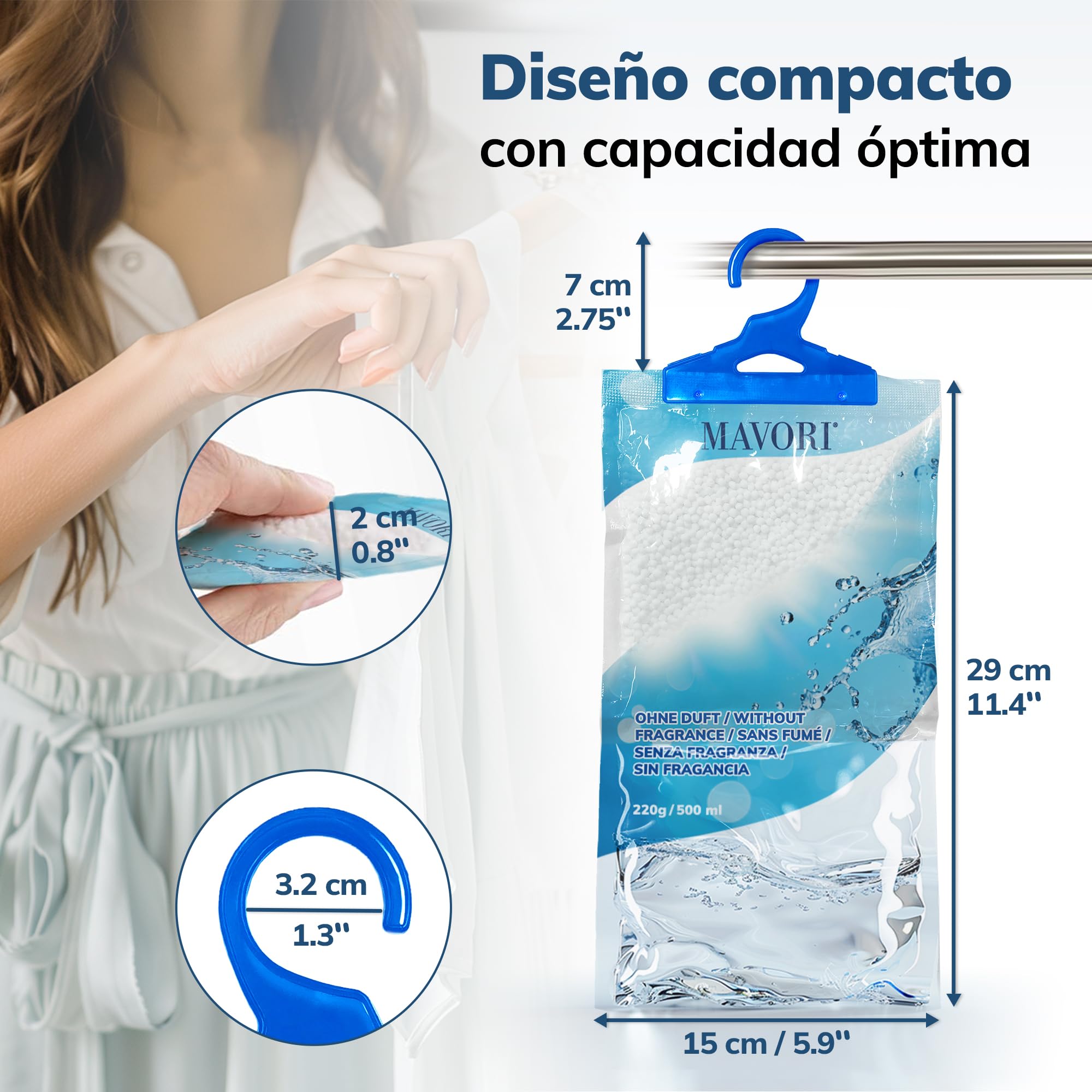 Juego de 10 deshumidificadores XL para colgar I bolsas deshumidificadoras I armario deshumidificador y absorbentes de humedad para habitaciones contra la humedad, el moho y los olores
