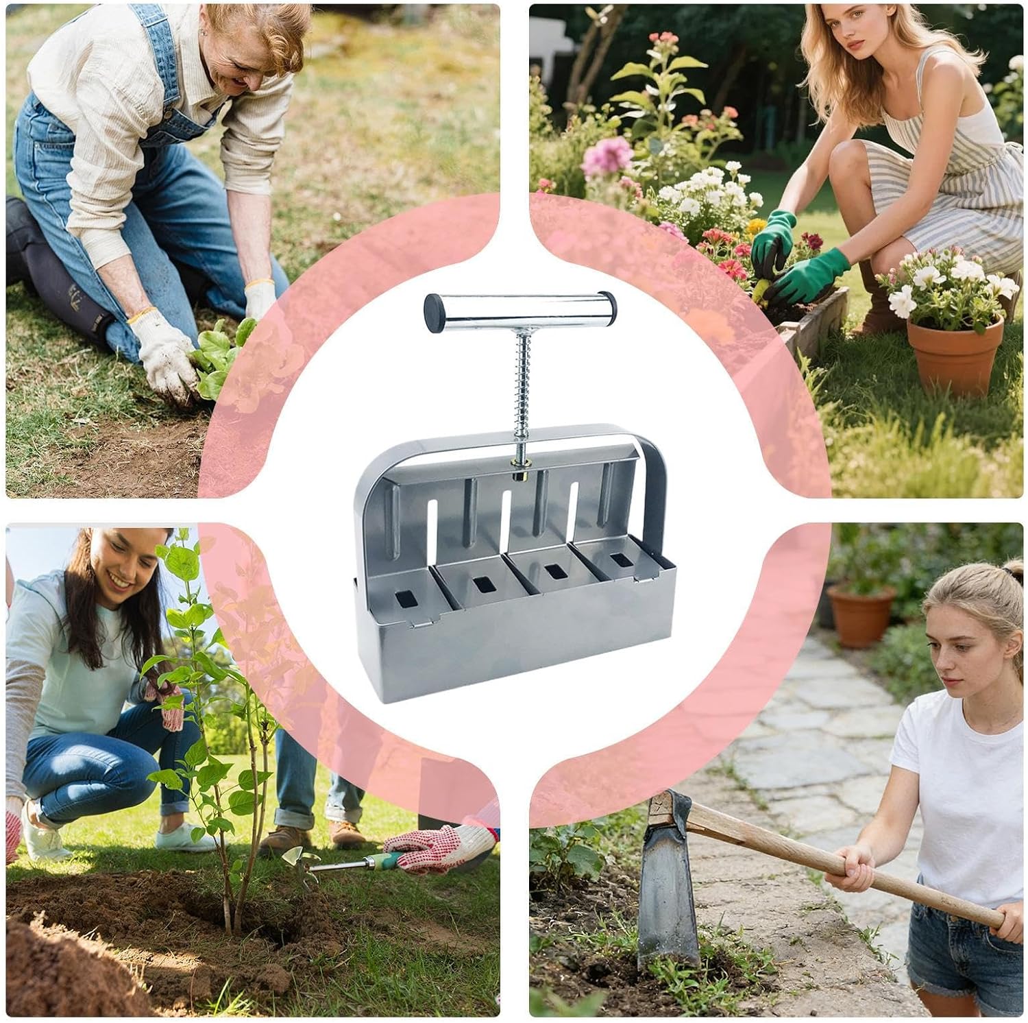 Steel Manual Block Compactor, 19x14x5.5cm, Stainless Steel 2inch Maker for Gardening, Starting Seeds, Indoor Seedlings, Greenhouse Planting