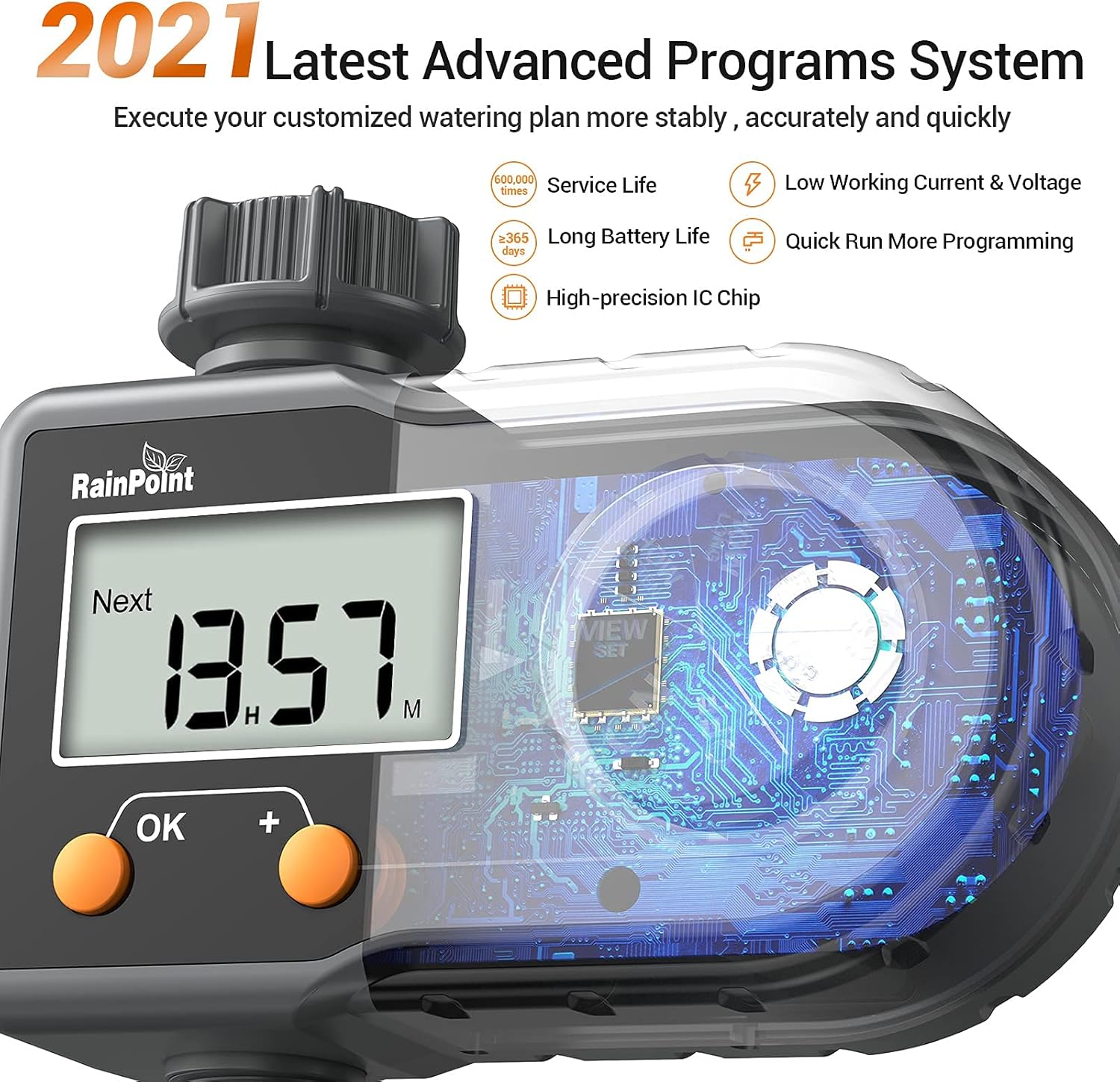 RAINPOINT Sprinkler Timer, Water Timer for Garden Hose Programmable Irrigation Timer with 3 Watering Programs, Week/Day Cycle Frequency, Manual/Automatic Irrigation System Controller, for Lawn Pool : Patio, Lawn & Garden
