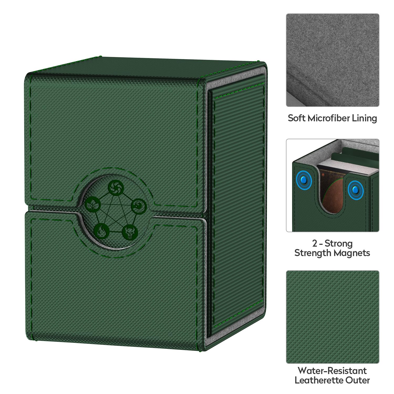 Scatola Porta Carte per MTG Carte, Magnetica Deck Box con 2 Divisori, Con Capacità di 110 TCG Carte, Ideale per le Carte Collezionabili - Verde