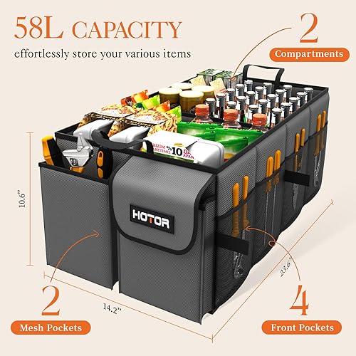 Miniatura 2 de HOTOR Organizador plegable para maletero, compatible con SUV y sedán, resistente organizador de accesorios de automóvil gris de 23.6 pulgadas, 14.2
