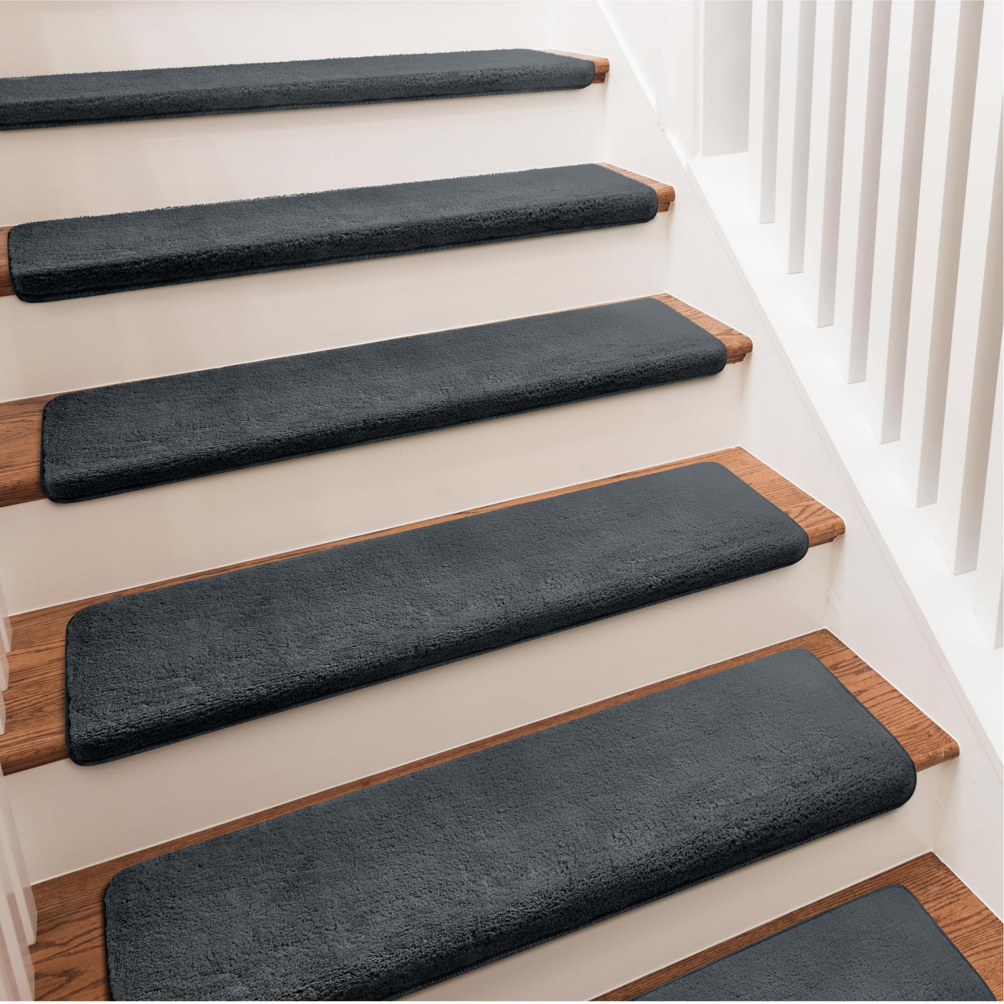 PURE ERA Bullnose Carpet Stair Treads Ultra Plush Dark Gray 14 Pcs