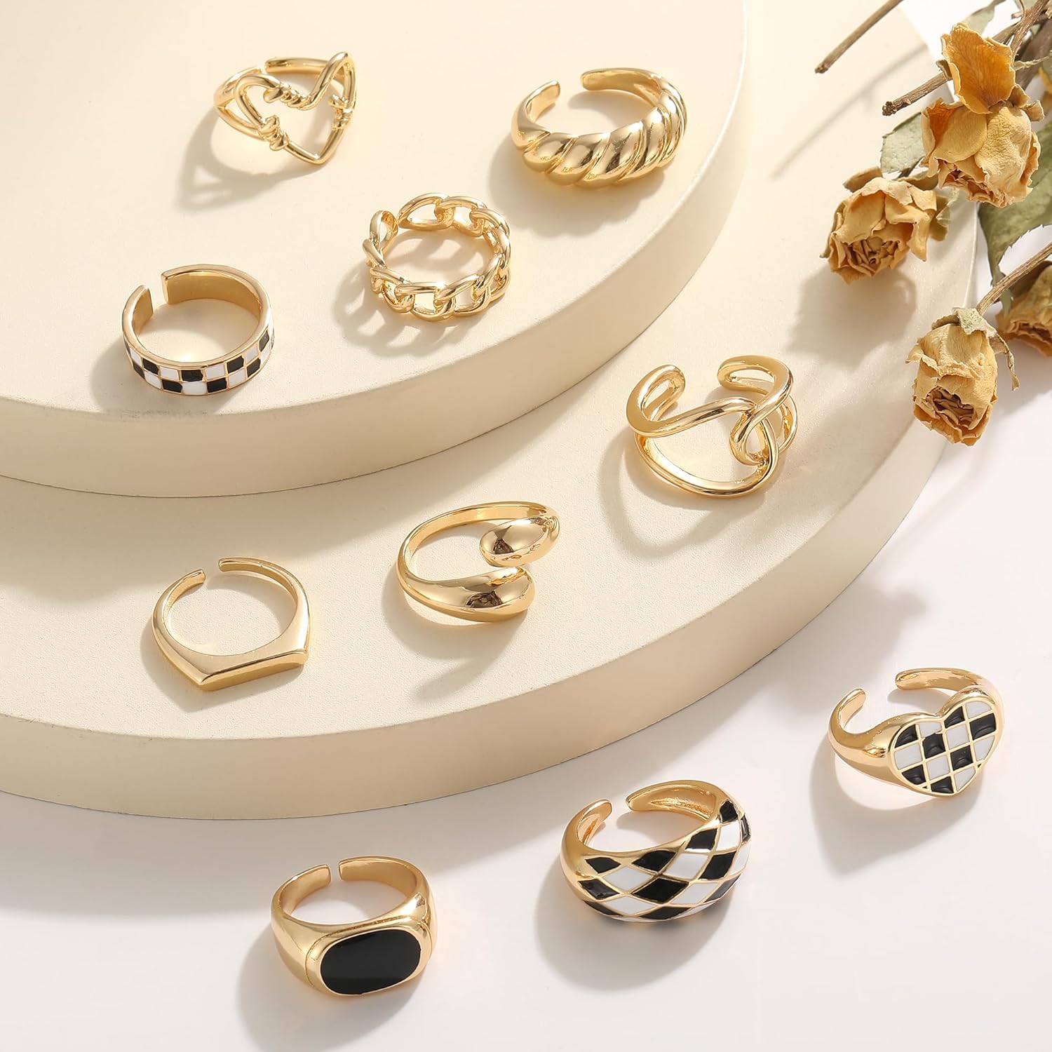 ÌF ME 10 PCS Gold Rings Set for Women Non Tarnish, 18K Gold Plated Chunky Stackable Rings, Statement Stacking Womens Ring Pack - Image 5