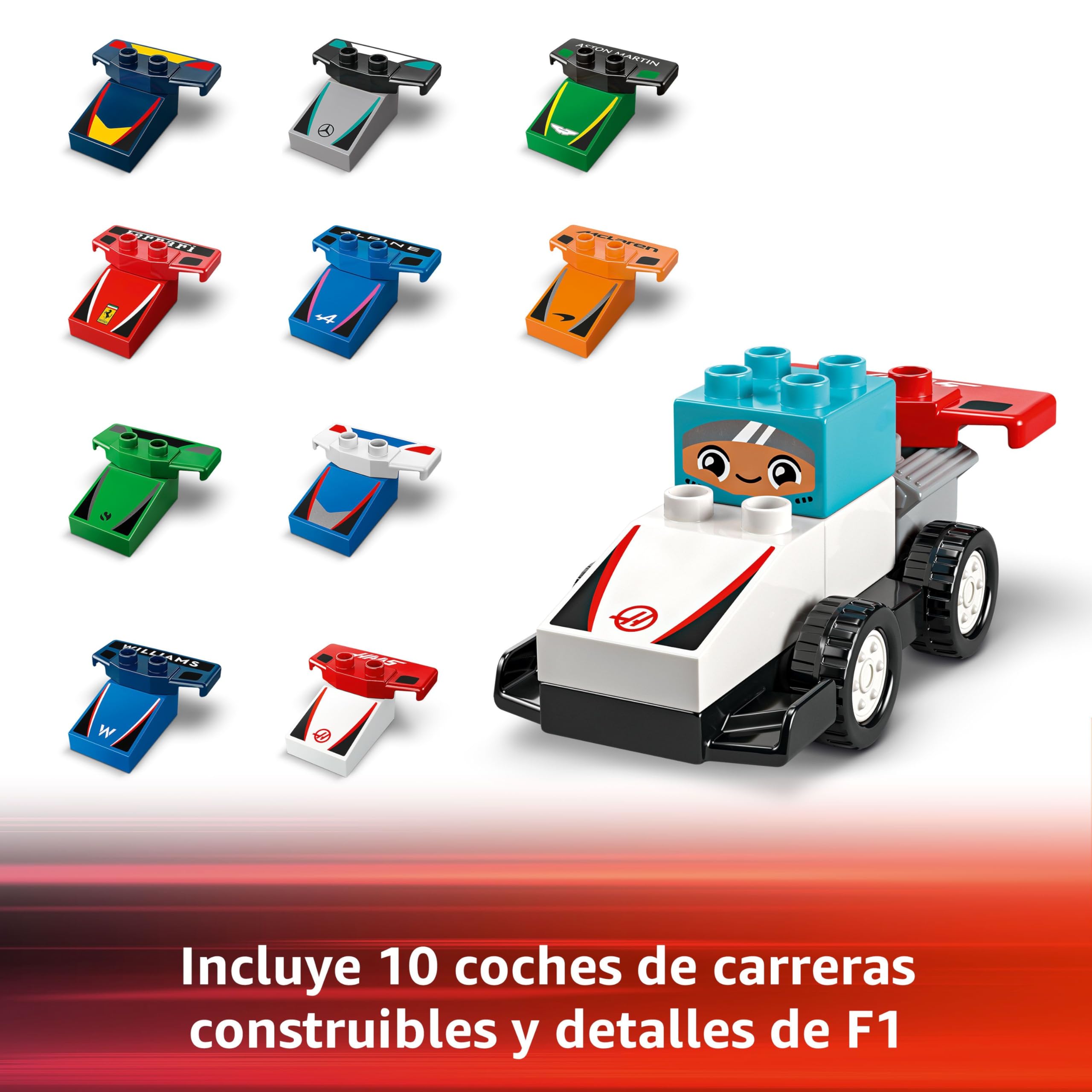 LEGO Duplo Mi Ciudad Coches de Carreras y Pilotos del Equipo de F1 - Juguete para Motricidad Fina para Niños y Niñas de 2+ Años - 10 Coches de Juguete con Semáforo y Trofeo - Idea de Regalo 10445