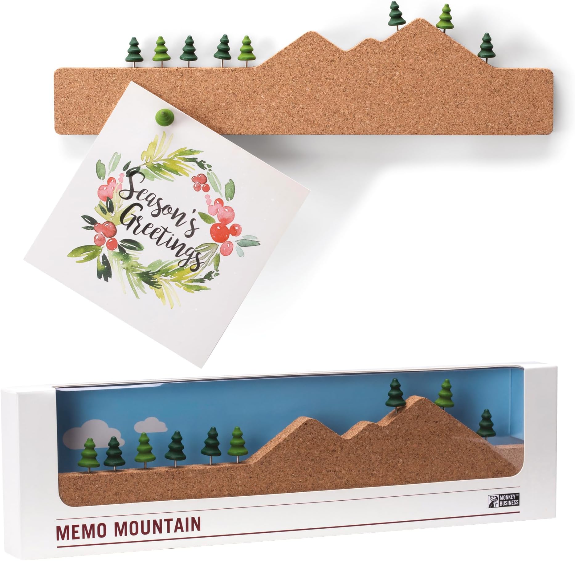 Memo Mountain Cork Board Strip - Corkboard Pin Board with Mountain Scene Pushpins, Office Accessories, Cute Cork Boards for Walls