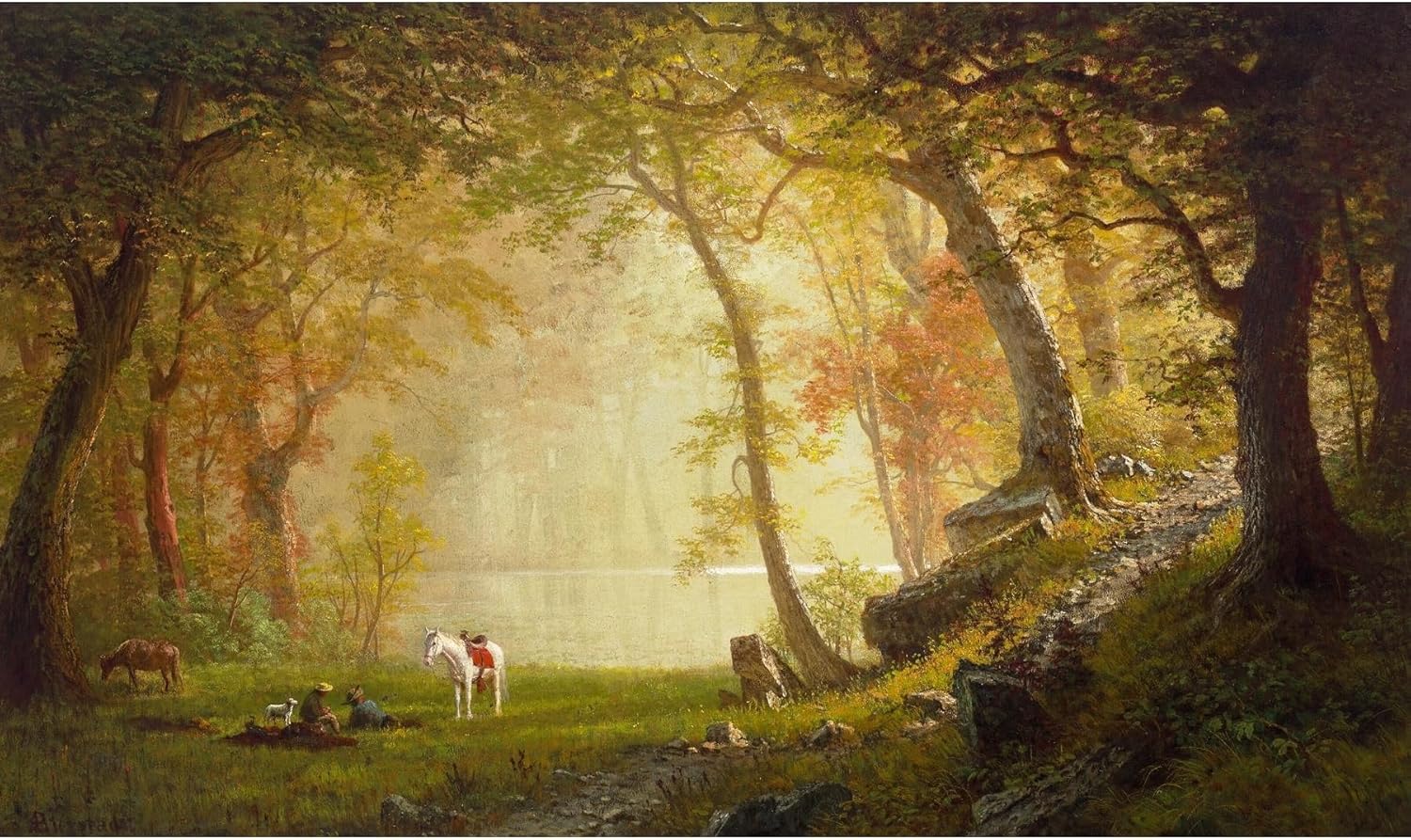 ArtDirect A Rest on the Ride (circa 1863-64) Unframed Art Print Giclee Poster by Albert Bierstadt - Ready for Framing with Customization Sizes 10x6, 14x8, 20x12, 36x21, 48x28 and 60x36 inches