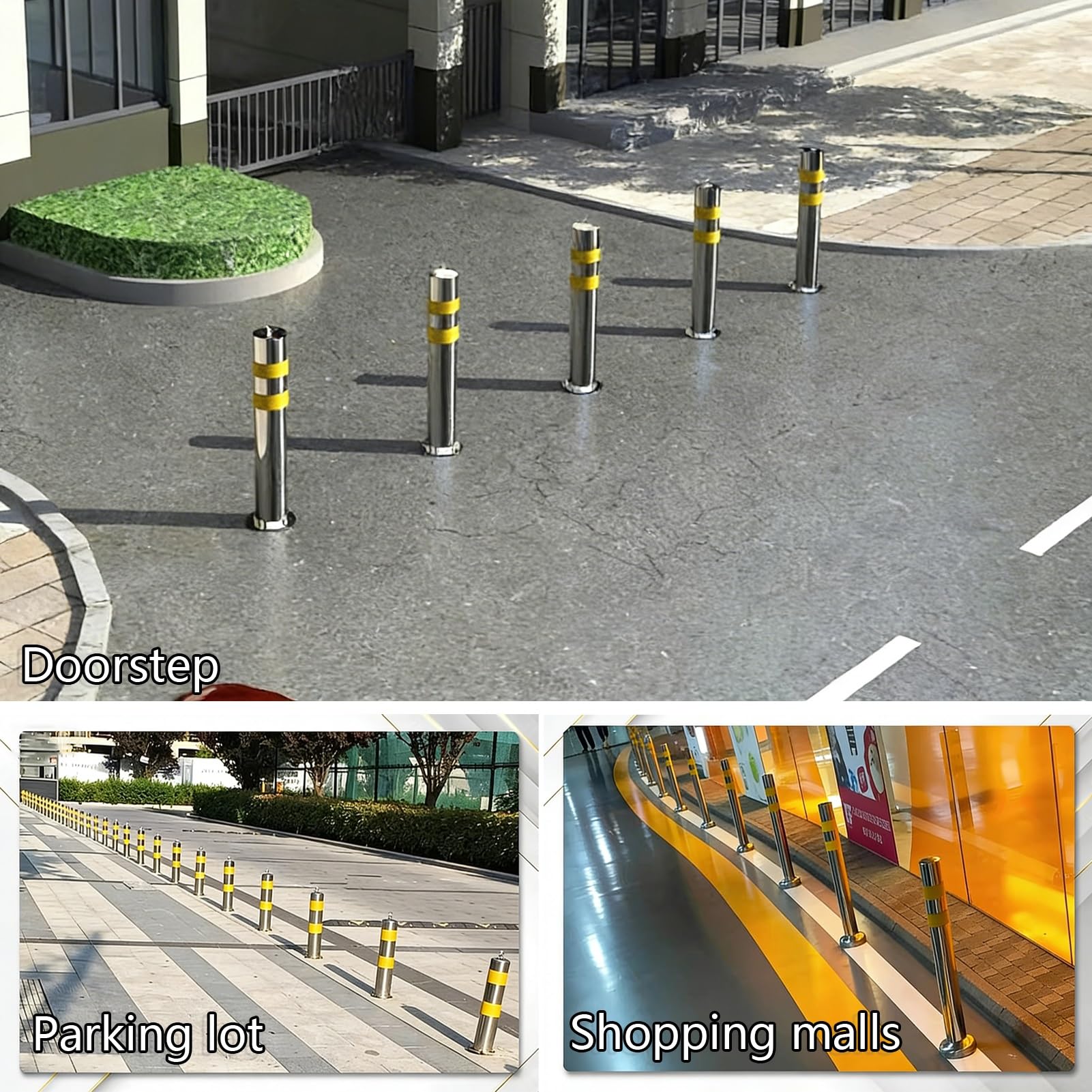 Genérico Barreras Reflectantes de Acero para Aparcamiento - Paquete de 2 bolardos de Seguridad con Cadena de 1 m para Zonas de Mucho tráfico, Ideales para centros comerciales, 100 x 6,3 cm (39,4 x 2,
