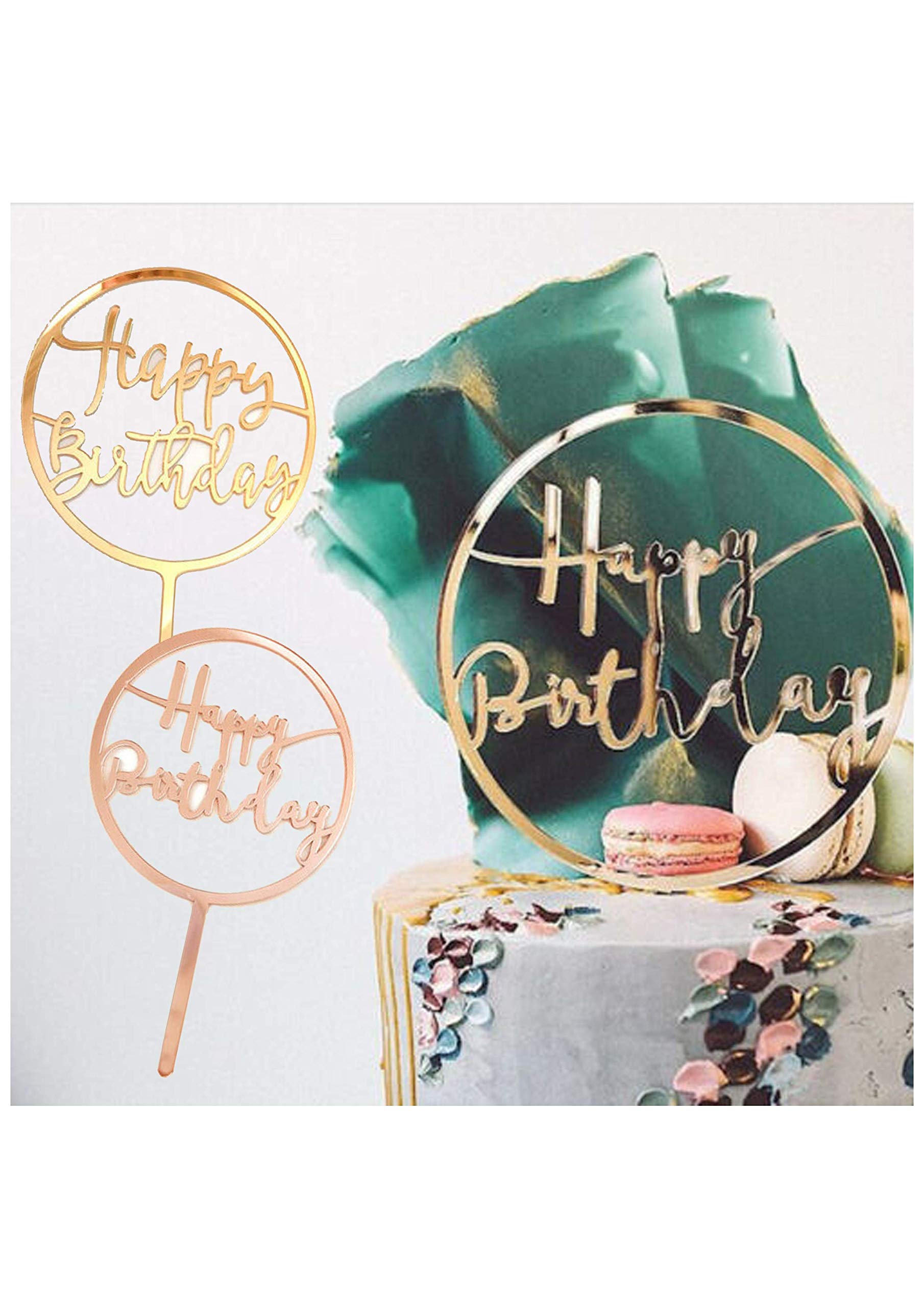 Buy Gold & Rose Gold Acrylic Happy Birthday Cake Topper Laser Cut Party