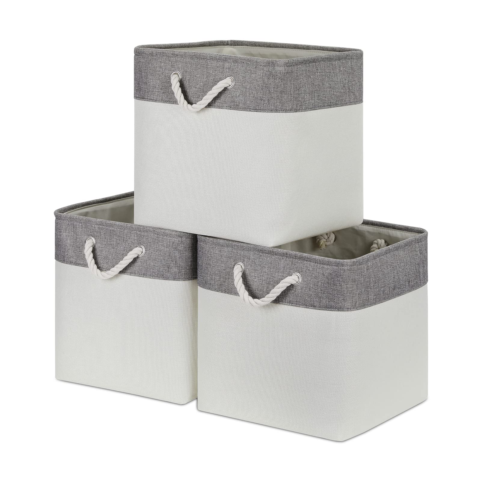Bidtakay Fabric White Baskets for Shelves Set of 3 Cube Storage Large Organizer Bins 13x13 Closet Storage Bins for Home Office Nursery Collapsible