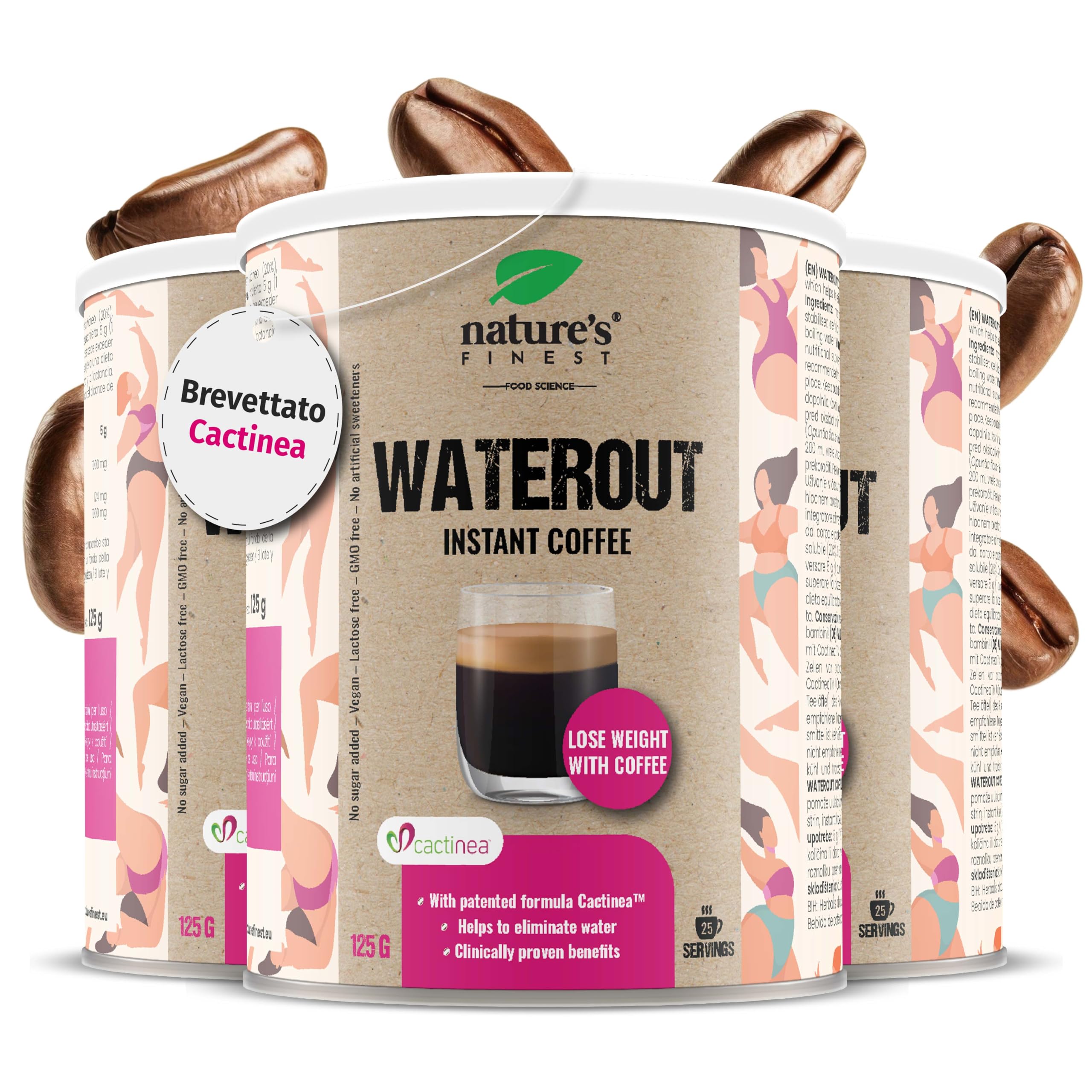 Nature's Finest WaterOut Coffee, Caffè Solubile 375 g (3x125 g)