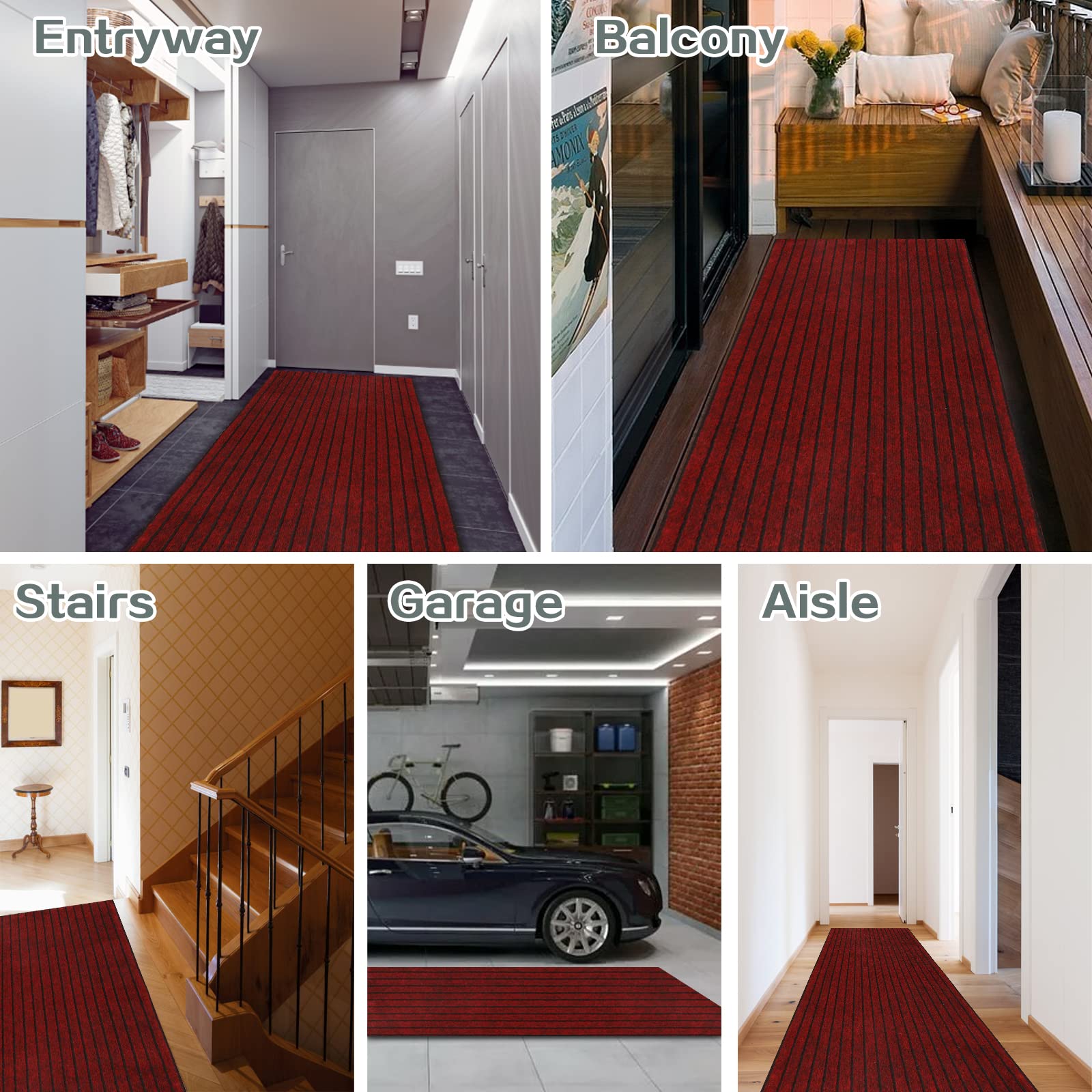 ZGR - Alfombra de pasillo de tamaño personalizado de 2 x 6 pies, alfombra para pasillo, entrada, cocina, garaje, lavandería, con respaldo de goma antideslizante, color rojo con rayas negras