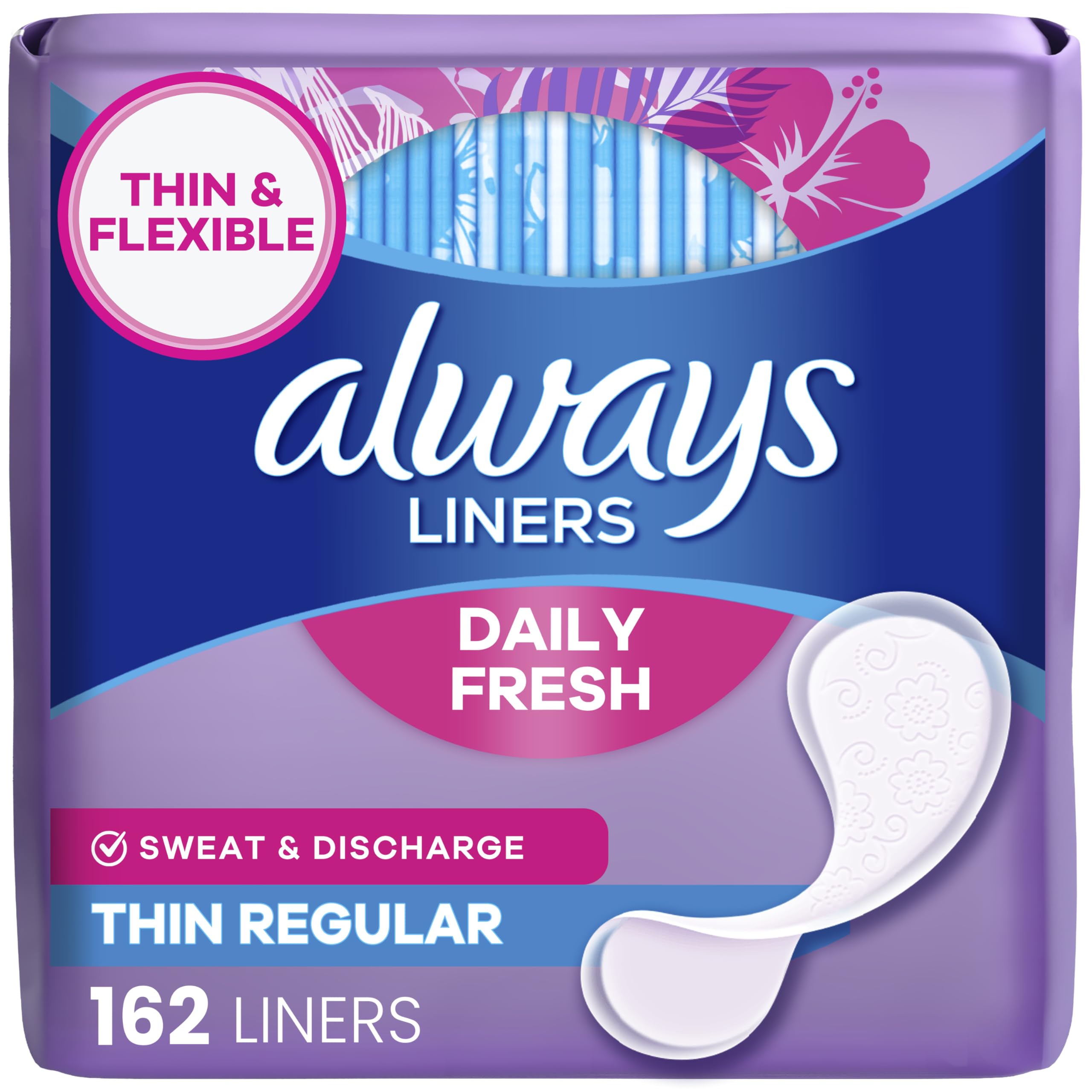 Always Thin Daily Panty Liners for Women, Light Absorbency, Unscented, 162 Count (Packaging May Vary)