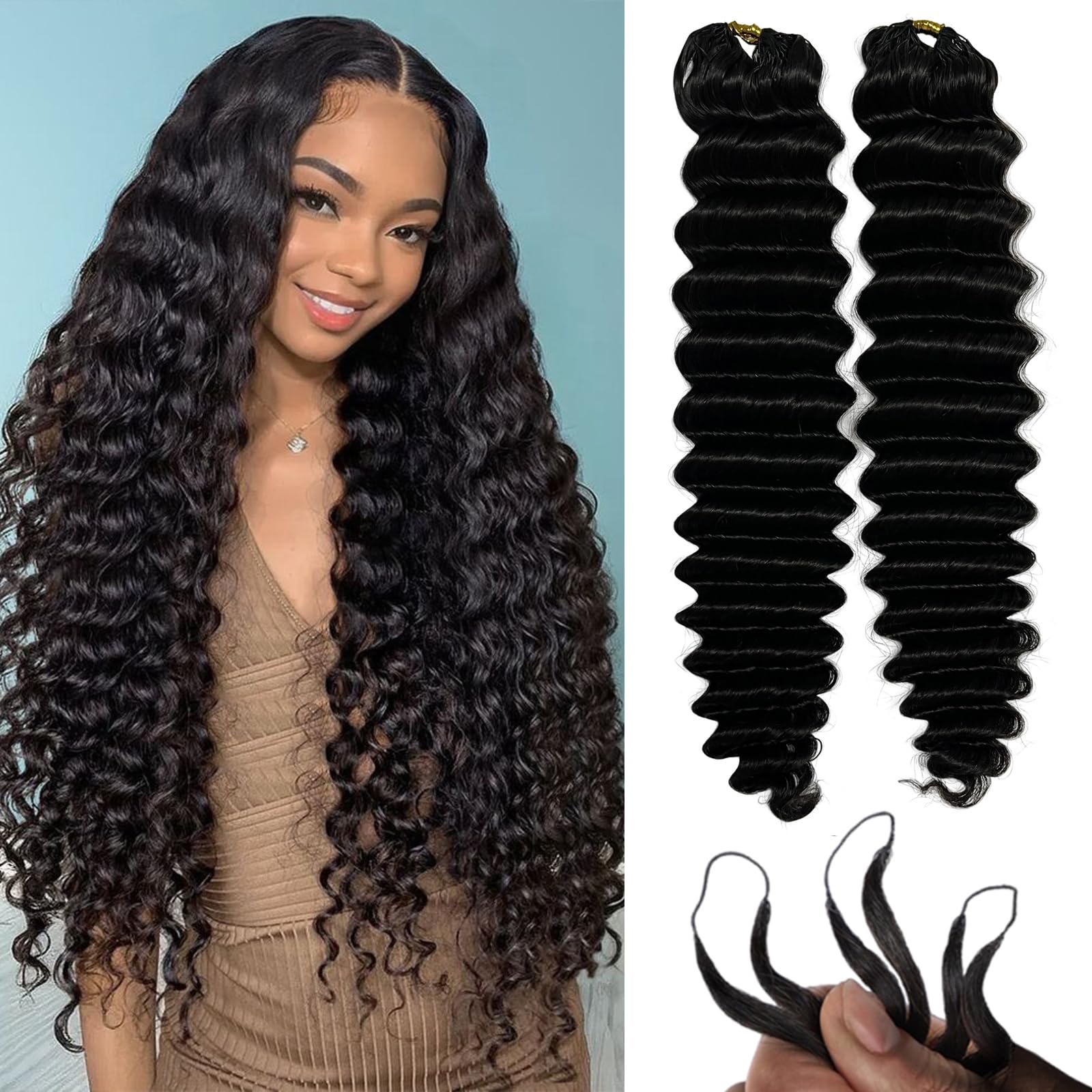 18 Inch Knotless Feather Crochet Human Hair Extensions Deep Wave Amazon.com : Human Crochet Hair for Black Women 18 Inch 50g  main image 3