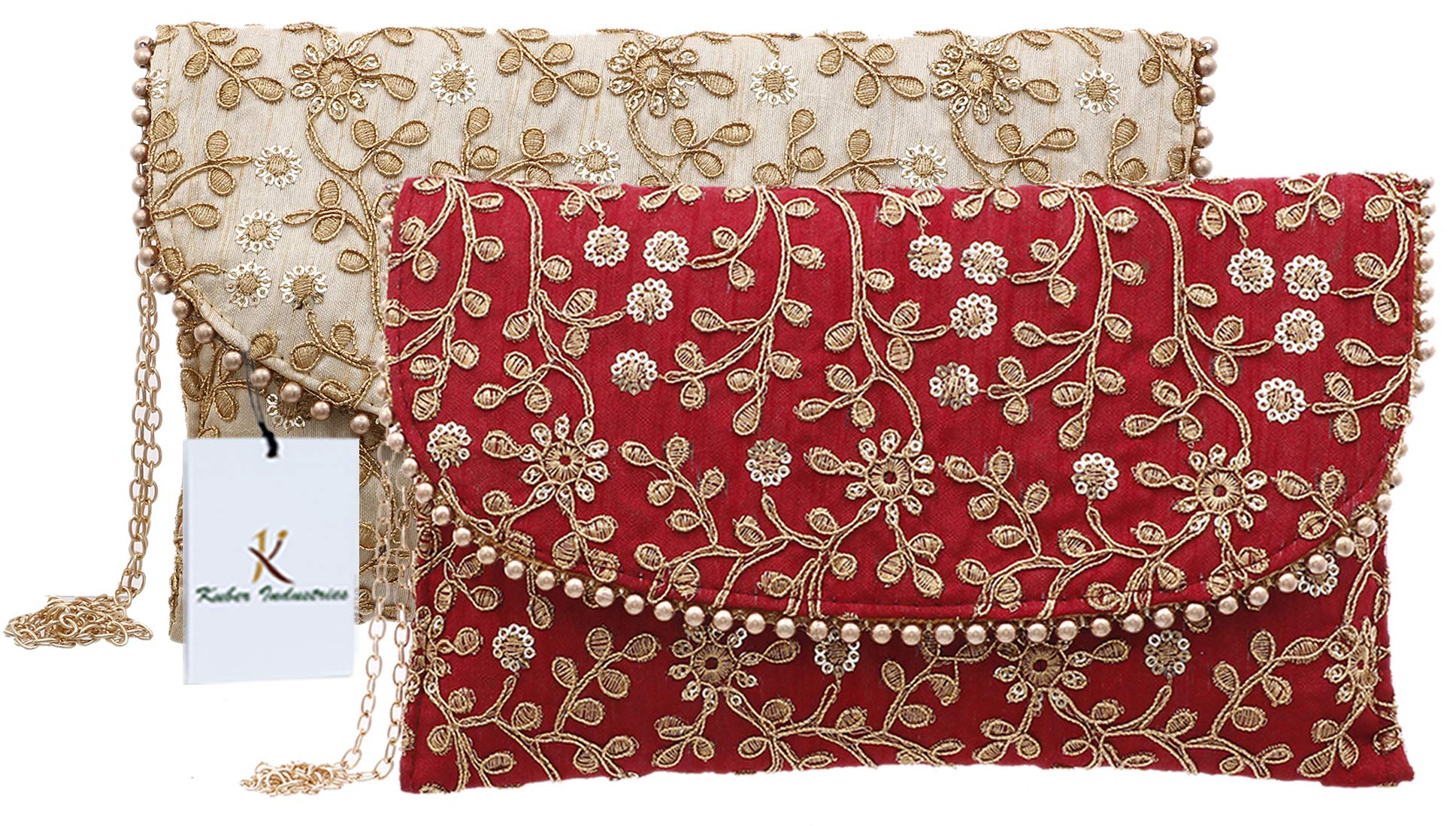 Kuber IndustriesKuber Industries Women's Handcrafted 2 Pieces Embroidered Clutch Bag Purse Handbag for Bridal, Casual, Party, Wedding (Maroon & Cream) - CTKTC034522
