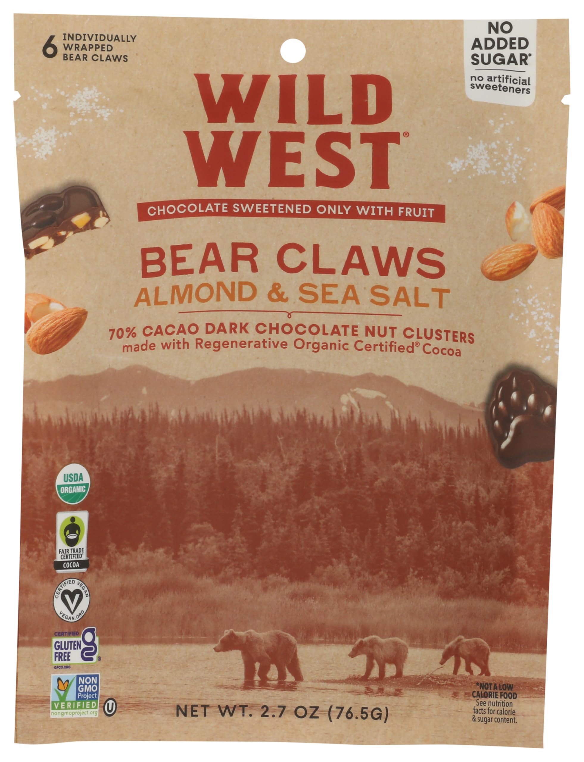 Wild West Chocolate, Almond Sea Salt Bear Claws, Organic Dark Chocolate Nut Clusters, 1 Count, 2.9oz