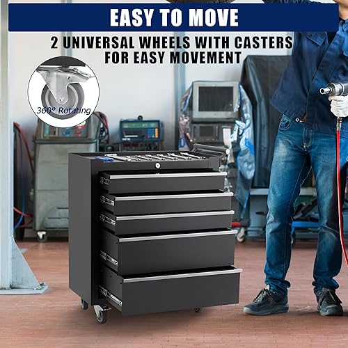 Miniatura 7 de GarveeHome Cofre de herramientas de 5 cajones, caja de herramientas rodante con ruedas y sistema de bloqueo, baúl de herramientas portátil para