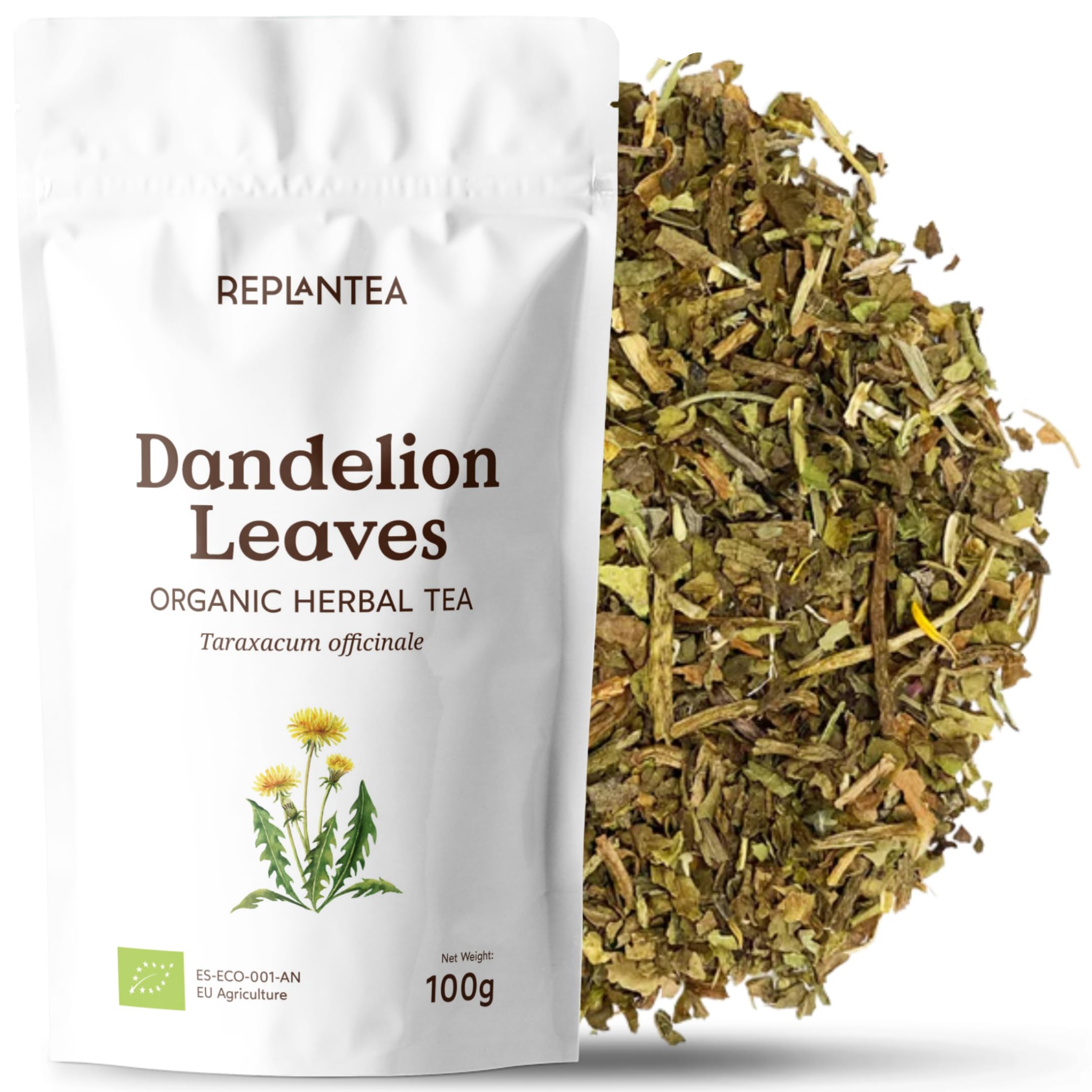 Dandelion Tea Organic 100g (50 Cups) | Organic Danledion Leaf Tea, Gently Dried, 100% Pure REPLANTEA