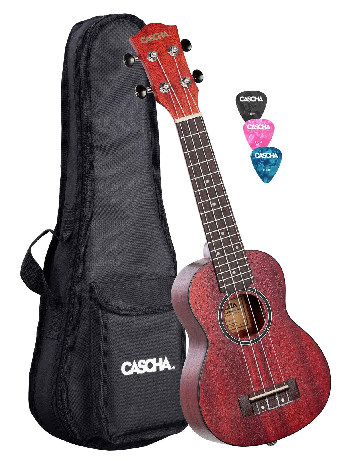Cascha Ukulele soprano in mogano per adulti e bambini, in acquamarina, incl. 3 plettri e custodia imbottita, ukulele in legno di mogano per principianti e professionisti, con corde di nylon Aquila