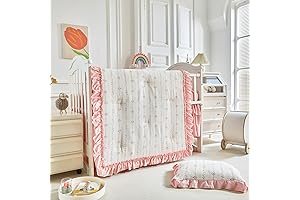 AIKASY Vintage Ruffled Crib Bedding Set, Complete with Crib Quilt Comforter, Fitted...