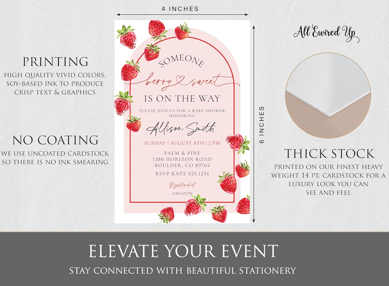 All Ewired Up Personalized Someone Berry Sweet Baby Shower Invitations and Envelopes, Strawberry, Diaper Raffle Cards, Books for Baby Inserts, Picnic Spring Summer