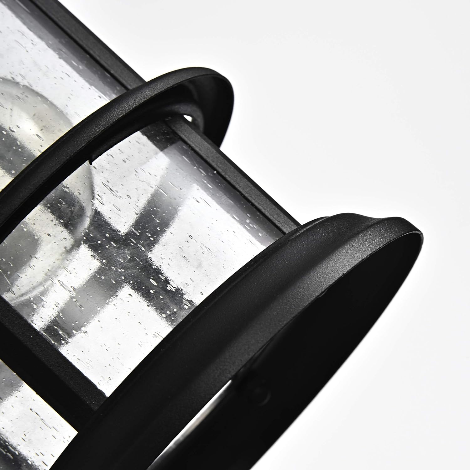 MICSIU 100W Max Modern Industrial Outdoor Wall Light, 10 Inch Textured Black Metal Exterior Sconce, Clear Seedy Glass Porch Light for Entryway, Garage, or Bathroom
