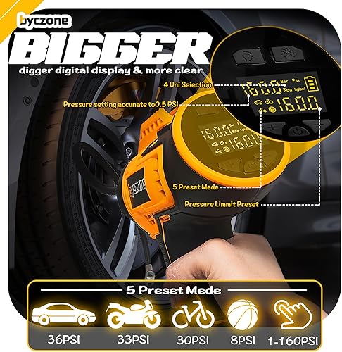 Miniatura 6 de Compresor de aire inalámbrico para inflador de neumáticos, compatible con batería Dewalt de 20 V máximo, bomba de aire portátil de mano de 160 PSI