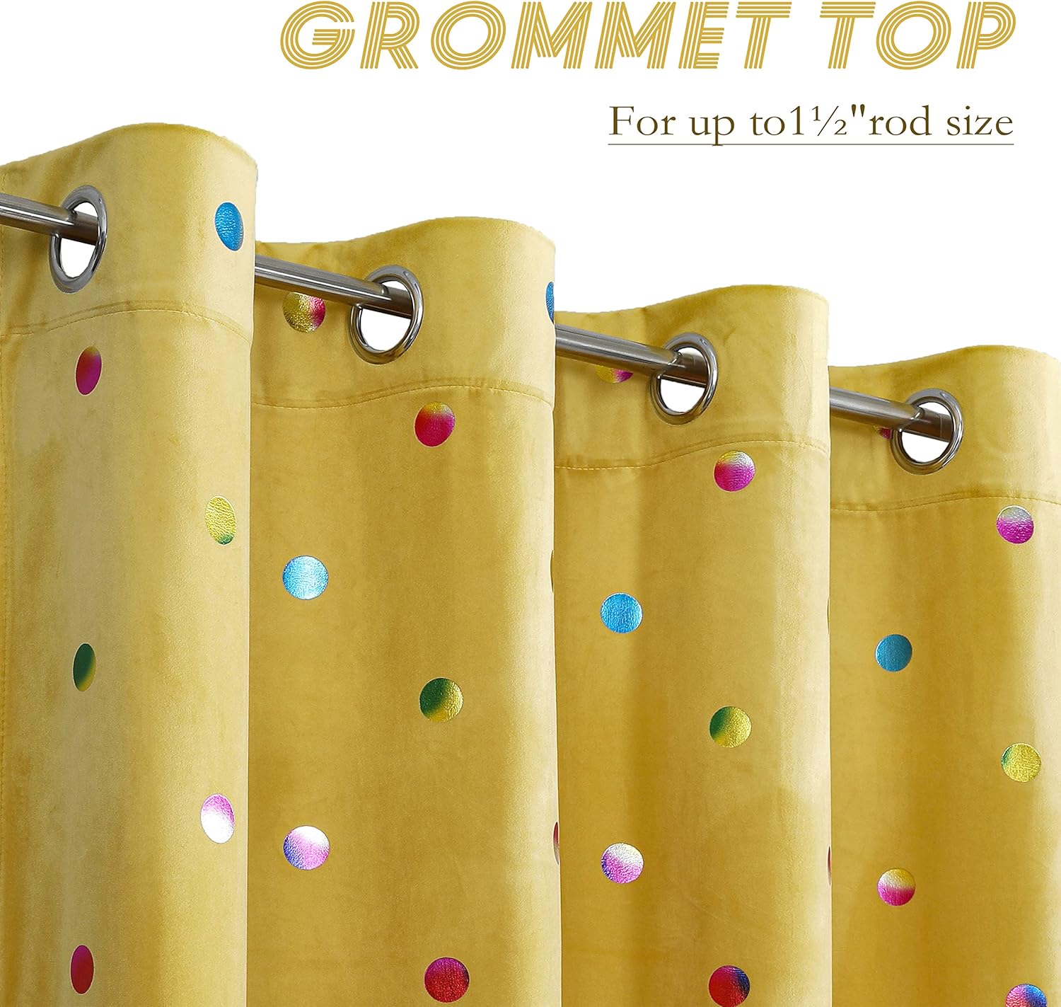 Yellow Luxury Velvet Blackout Curtains Metallic Polka Dots Printed Grommet Curtains Energy Saving Room Darkening Drapes for Kids Bedroom 95" inches Long Winter Window Drapes for Bedroom,52"Wide 2pcs