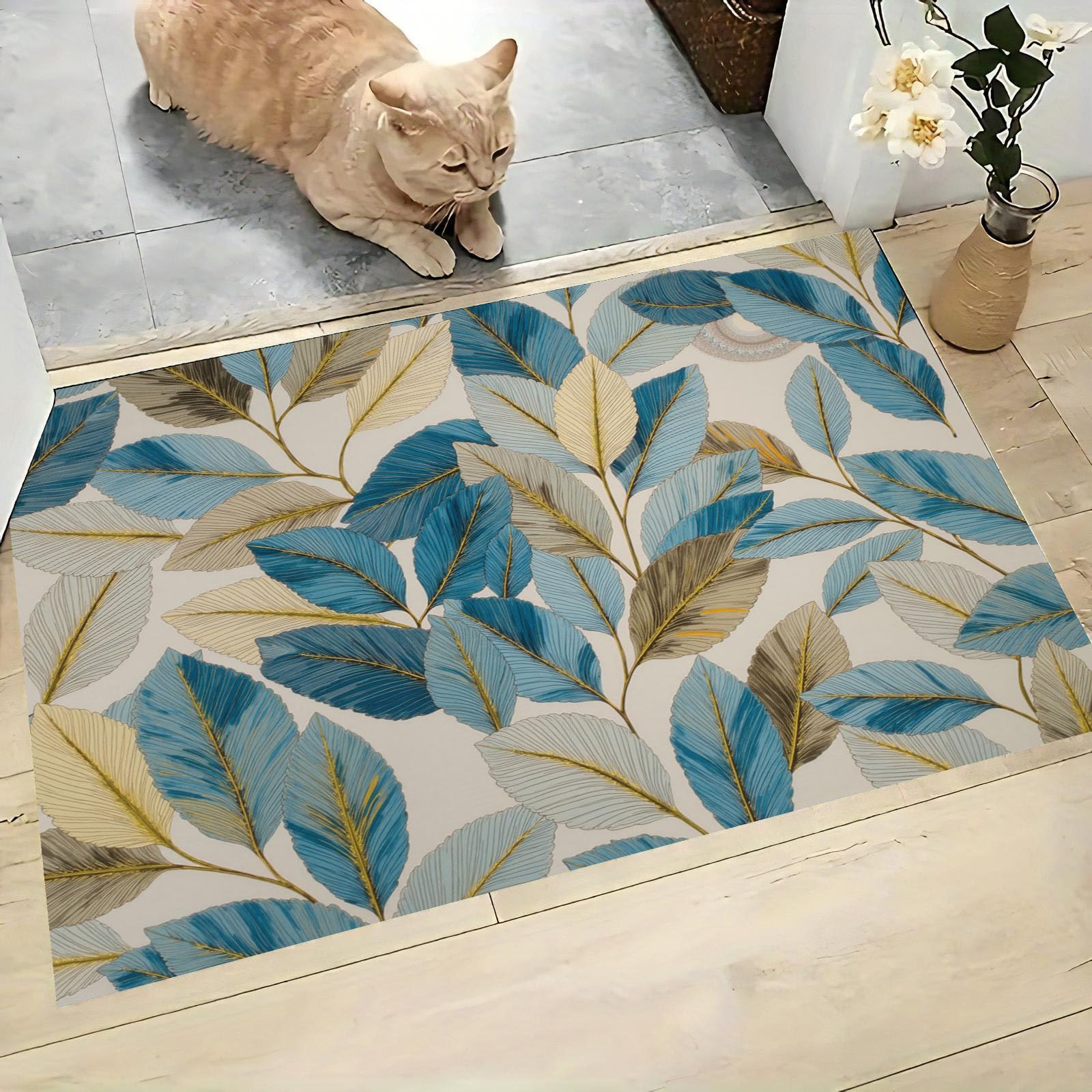Tapis de porte lavable bleu or paillasson intérieur résistant