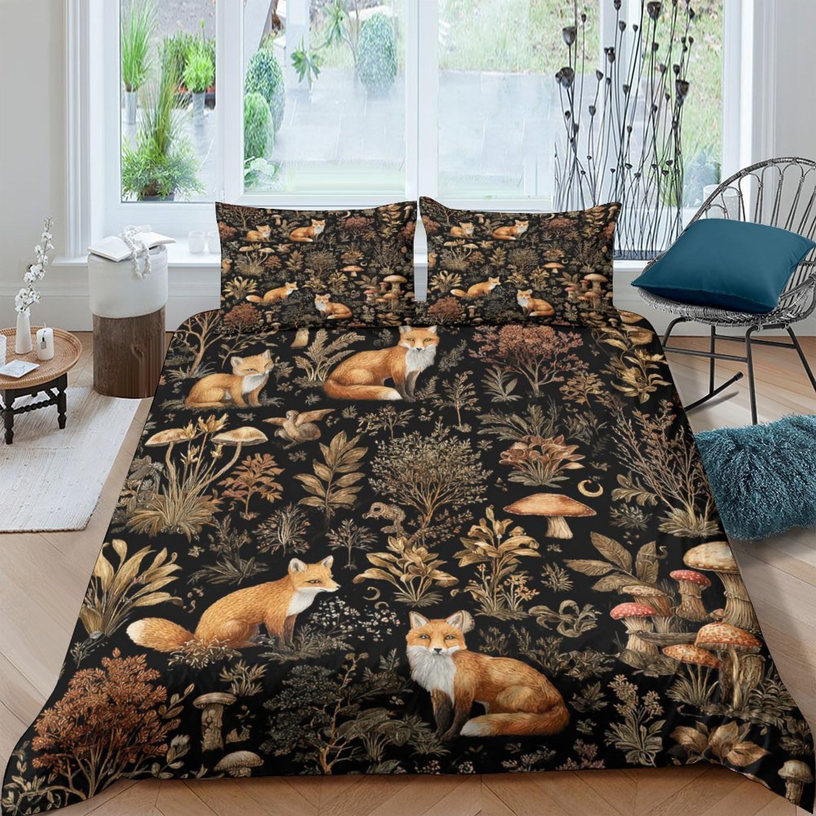 Ctjqhvkz Style-5 3D Printed Fox Forest Fitted Sheet Microfiber Soft Breathable Mushroom Mattress Cover For Bedroom Guest Room Decor Single（135X200cm）