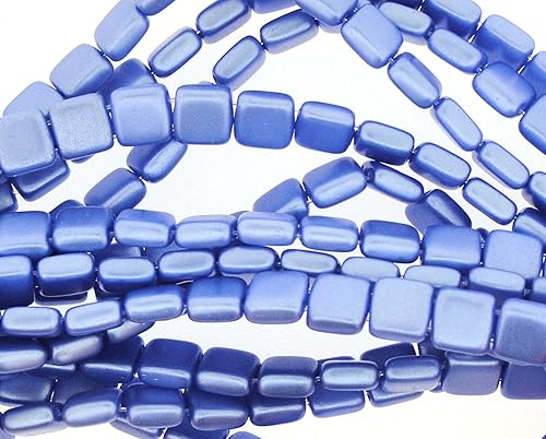 Miniatura 4 de Czechmate - Cuentas de cristal cuadrado checo de 2 agujeros para azulejos - Zafiro azul perla (25)