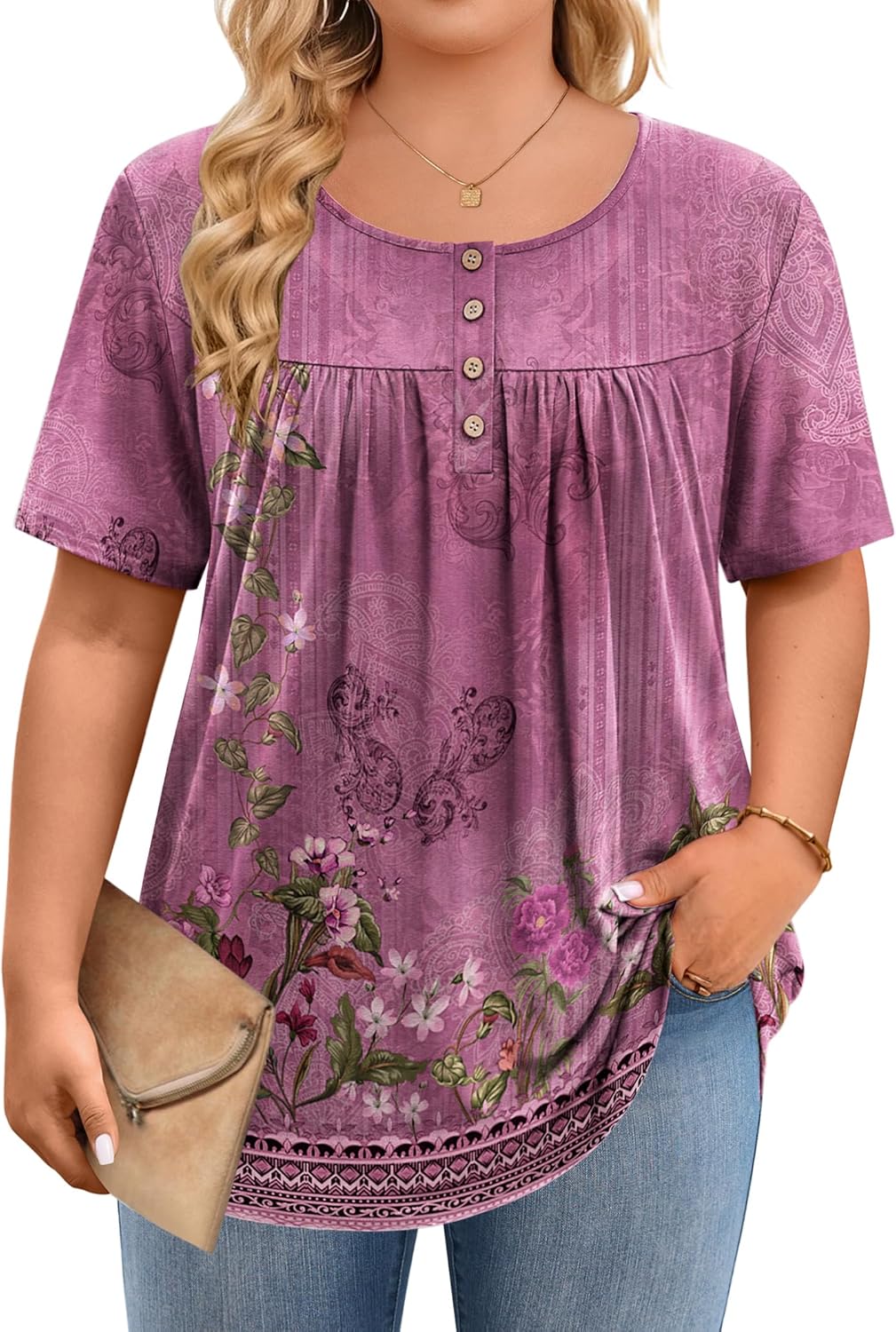 IN'VOLAND Plus Size Tops for Women Short Sleeve Shirts Dressy Casual Tunics to Wear with Leggings Beach Vacation Clothes