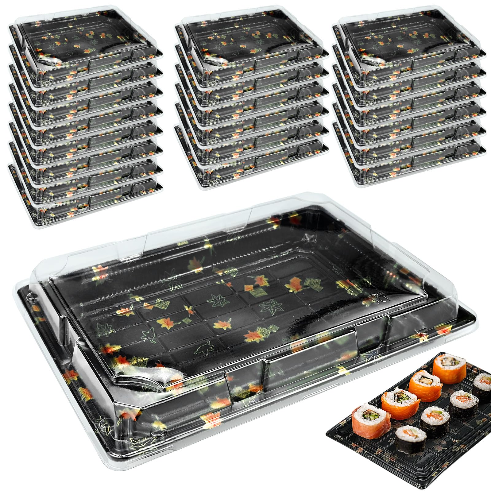 20 Pack Reusable Buffet Trays with Clear Lids,Rectangle Sweet Treat and Sandwich Platter Tray Set, Plastic Buffet Catering Tray, Catering Trays for Party Food, Cake, Sushi (260mm x 190mm x 50mm)