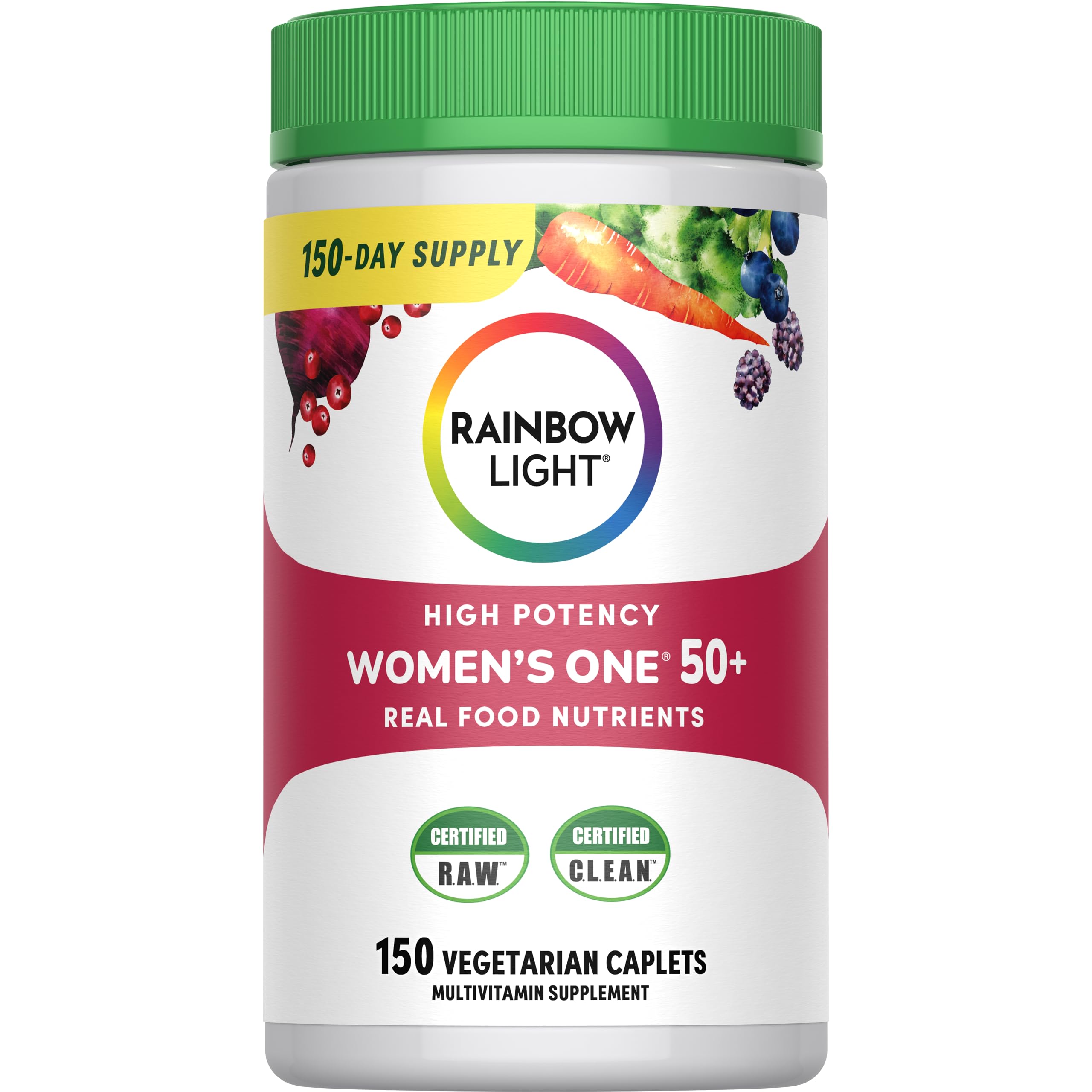 Rainbow Light Multivitamin for Women 50+, Vitamin C, D & Zinc, Probiotics, Women’s One 50+ Multivitamin Provides High Potency Immune Support, Non-GMO, Vegetarian, 150 Tablets