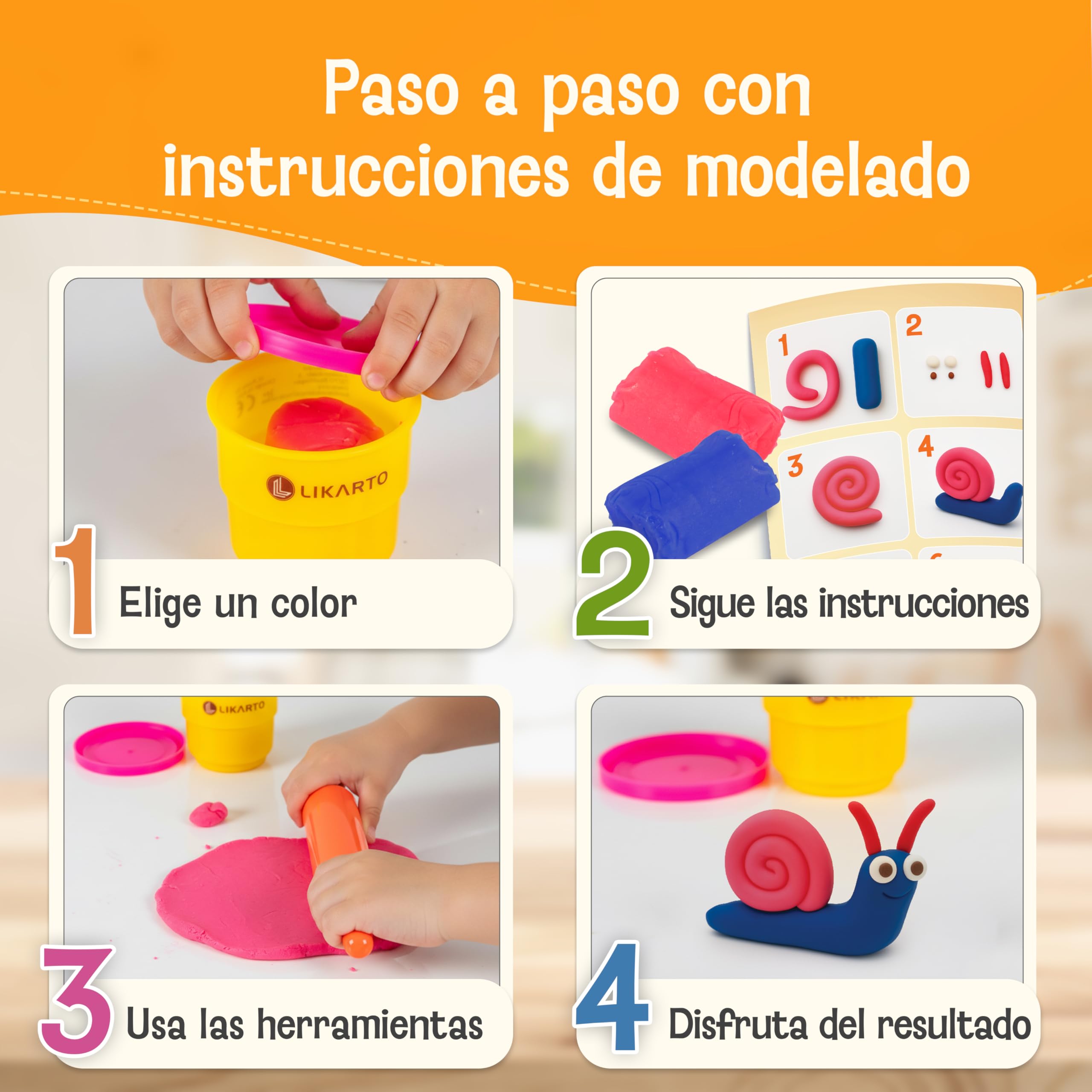 LIKARTO Set de plastilina Vegana para niños a Partir de 1 año – [10 Colores, 5 Herramientas, 10 Instrucciones de Modelado] – Plastilina Extra Suave y no tóxica – Juguete Creativo para niñas y niños - 5