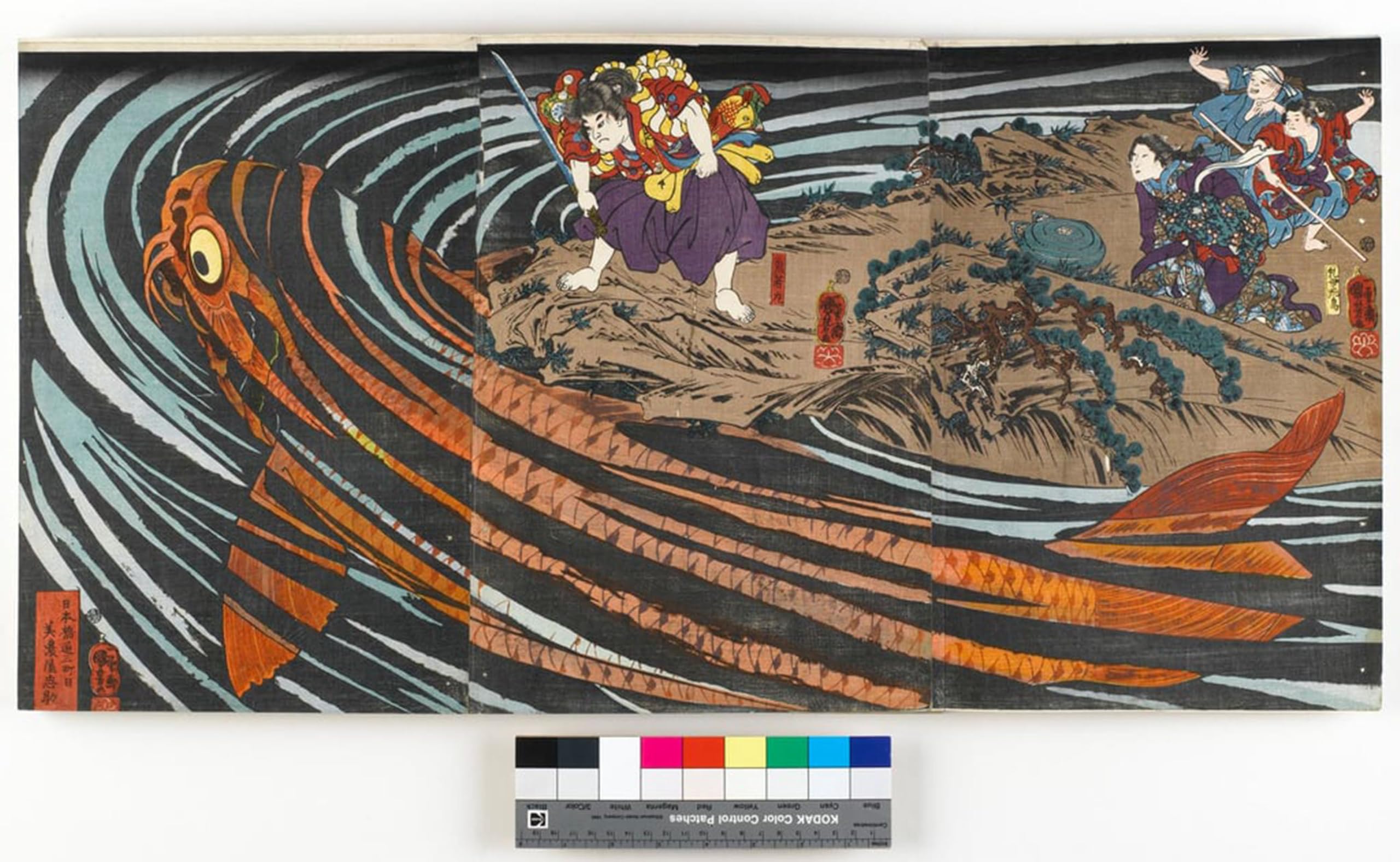 ARTXLXXBN Famous Prints Artwork Pictures Poster Painting Art Depicting Oniwakamaru About to Attack the Carp Which Devoured His Mother by Utagawa Kuniyoshi for Home Decor 60x90cm