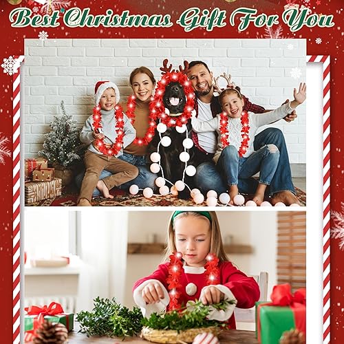 Miniatura 5 de Sherr 24 piezas de Leis hawaianos LED de Navidad, collar de Leis con flores de arco iris, flores hawaianas con luces LED, suministros de fiesta de