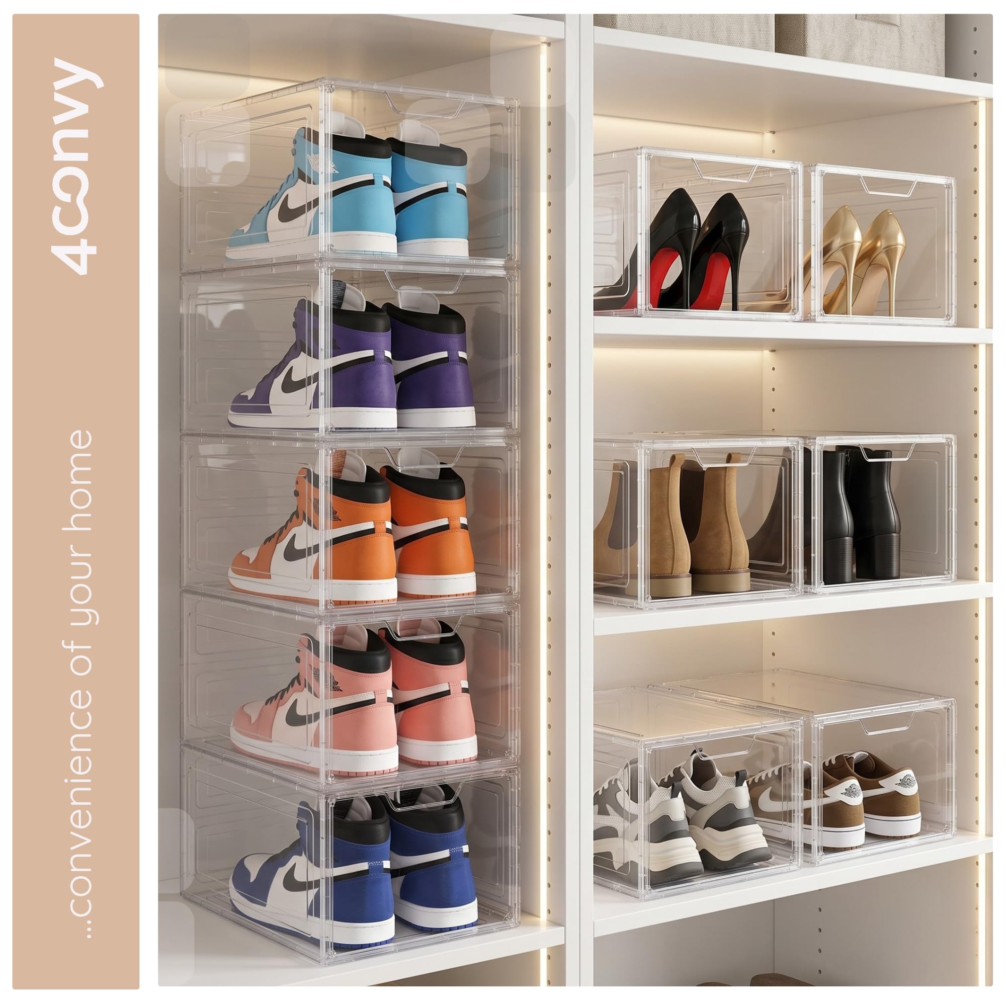 4CONVY Cajas de Zapatos XL, Juego de 6, Apilables, Puerta Magnética