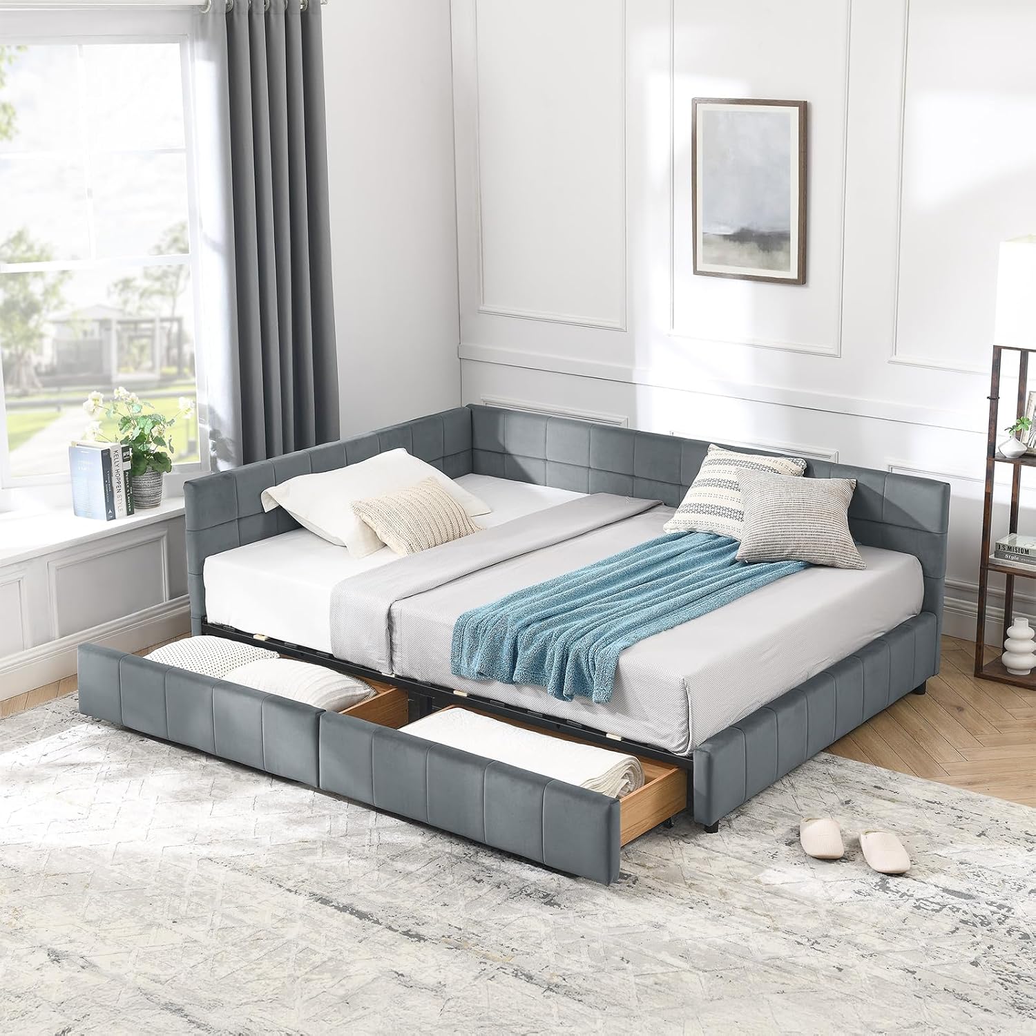 Amazon.com: Full Size Daybed with Storage Drawers,Tufted Velvet Daybed ...