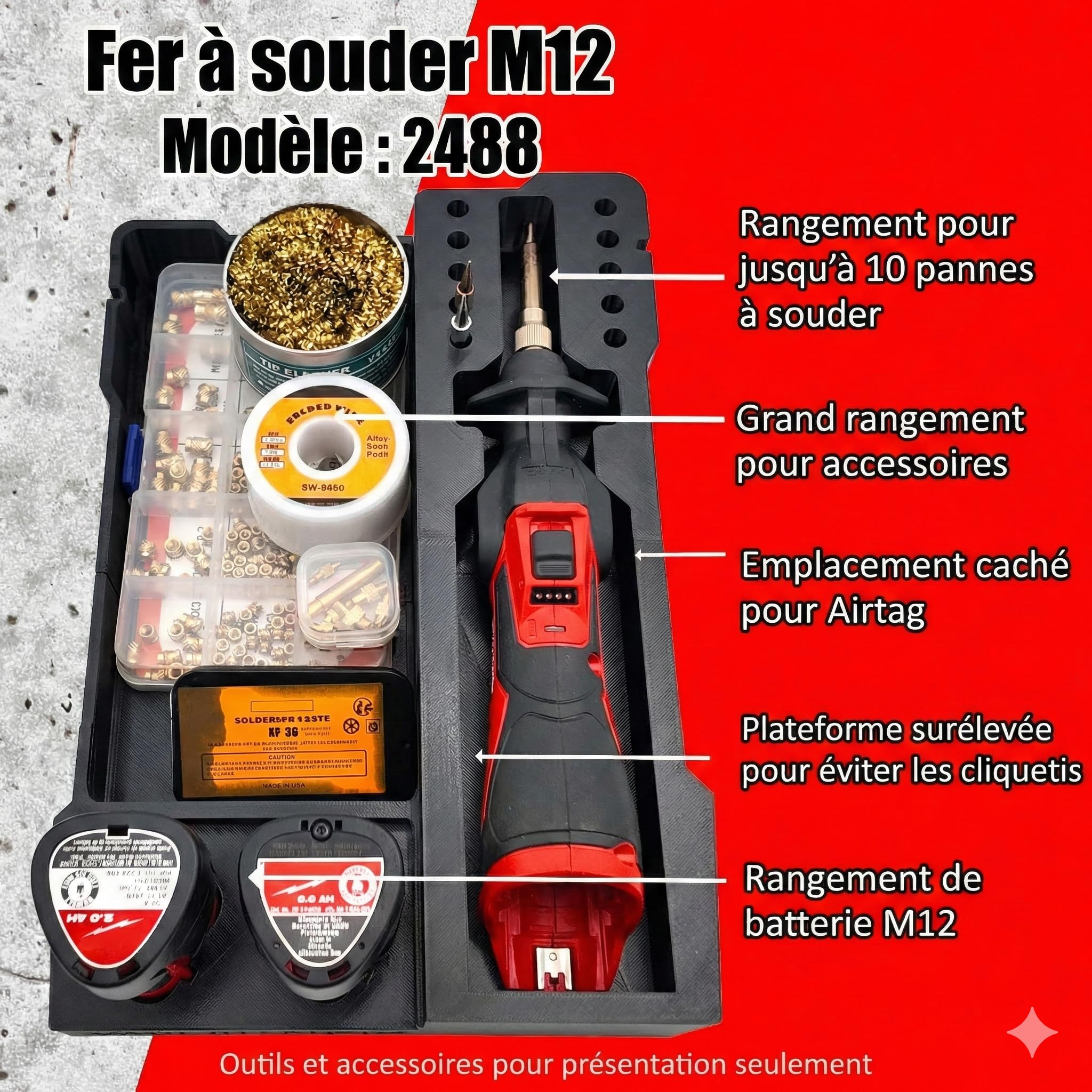Organiseur de fer à souder M12 et doublure pour boîte à outils Milwauke Compact Organizer