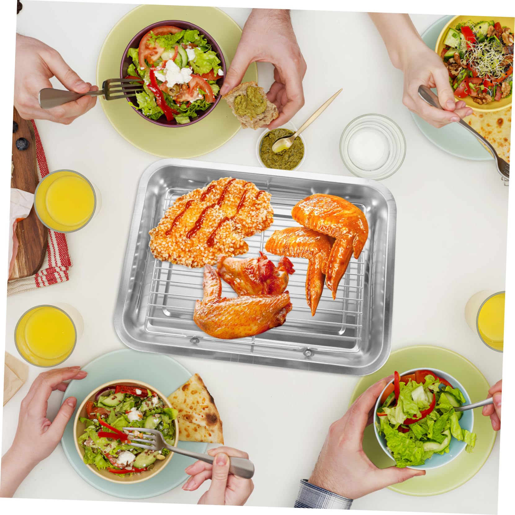 Bandeja de Acero Inoxidable para Barbacoa Doble Capa, Recipiente para Almacenar Alimentos y Servir en Restaurantes y Establecimientos, Diseño Elegante y Resistente