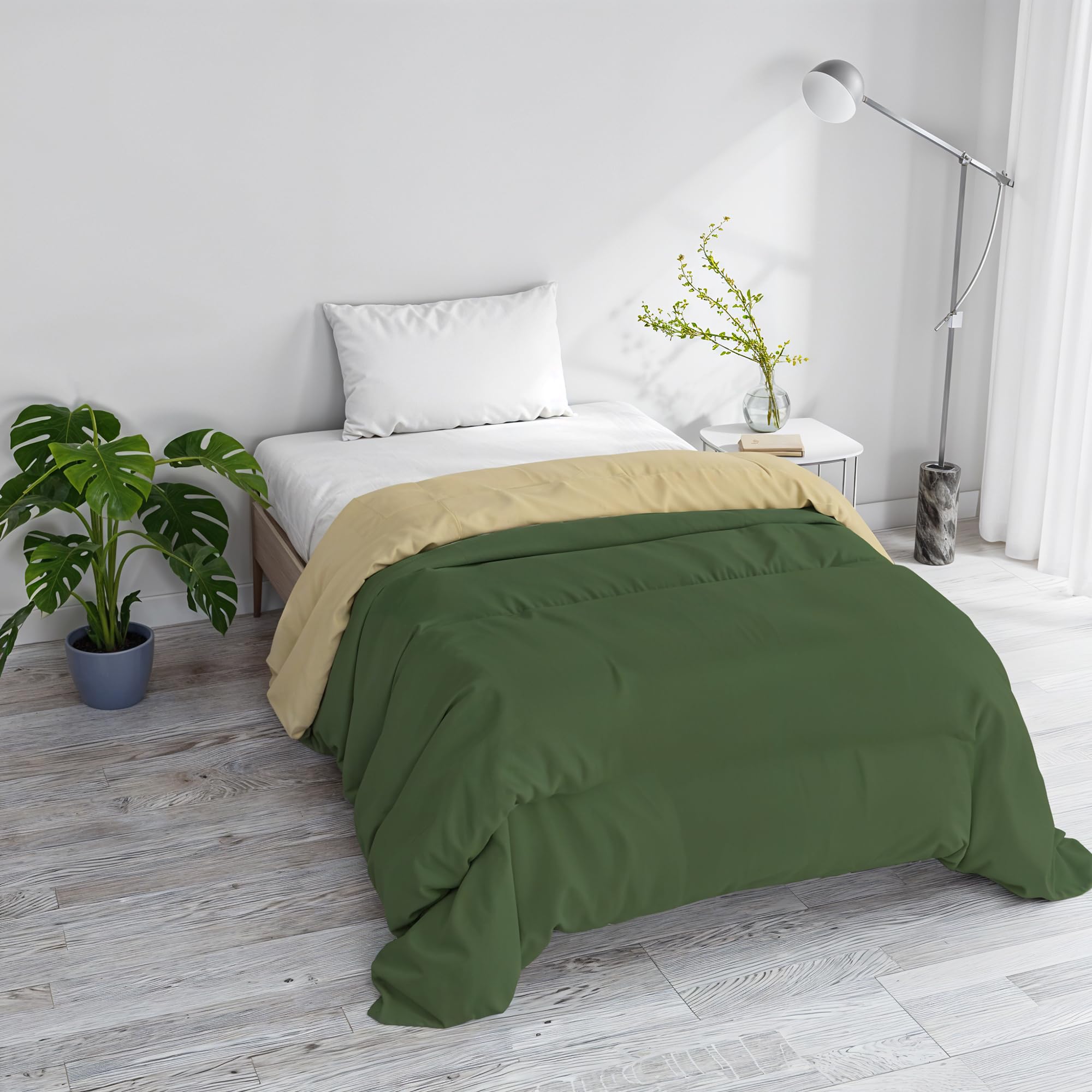 Italian Bed Linen Basic Colcha de Invierno, Color sólido y Acolchado, Verde Oscuro/Crema, 160x245cm