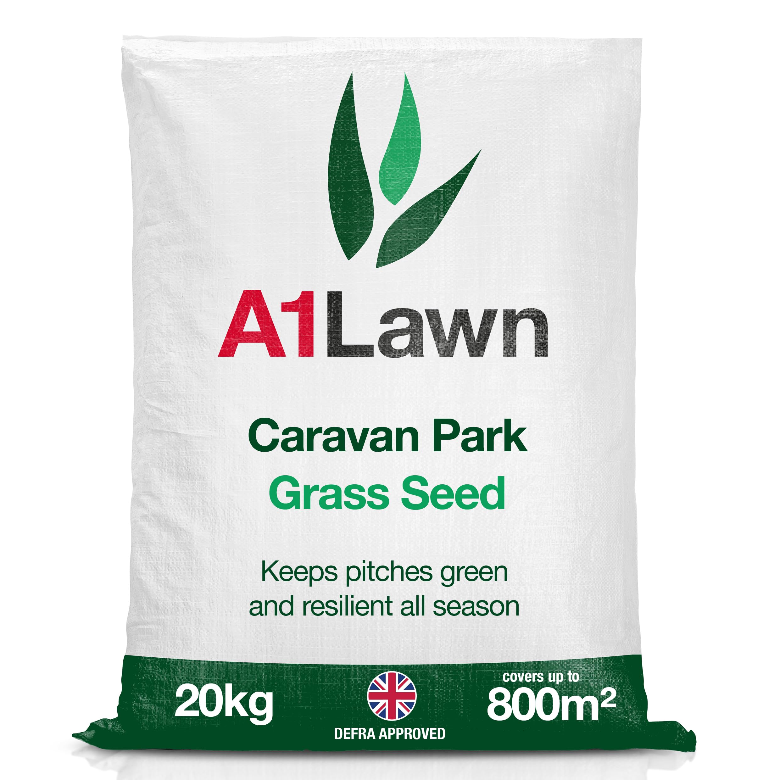 A1 Lawn, Caravan Park Grass Seed - Extremely Hard-Wearing & Fast Establishing, Professional DEFRA, FERA & SASA Certified Mix, 20kg